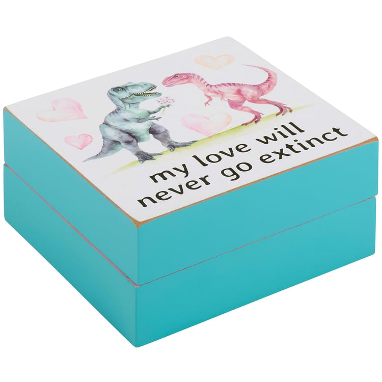 Charming Dinosaur Love Hinged Keepsake Box, 'Never Go Extinct' Sentiment