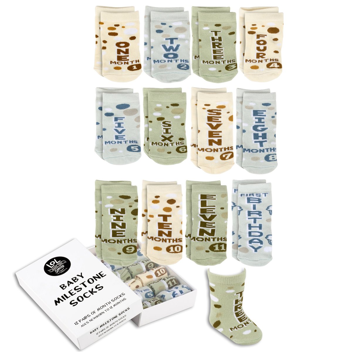 Adorable Baby Monthly Milestone Socks Gift Set 12-Pair Newborn to 12 Months