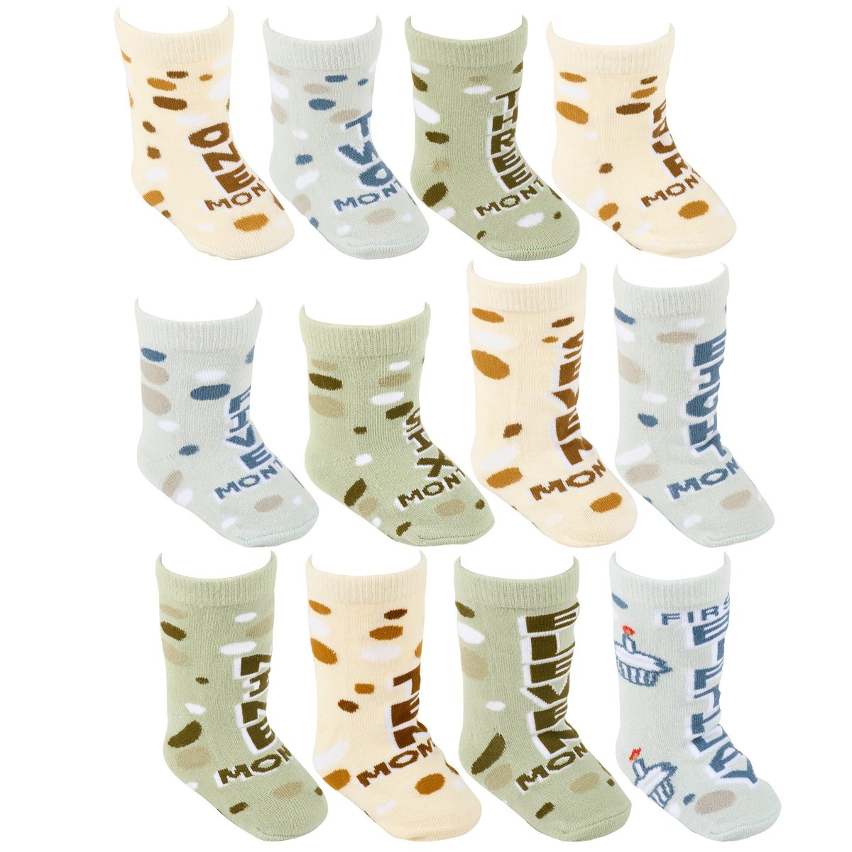 Adorable Baby Monthly Milestone Socks Gift Set 12-Pair Newborn to 12 Months
