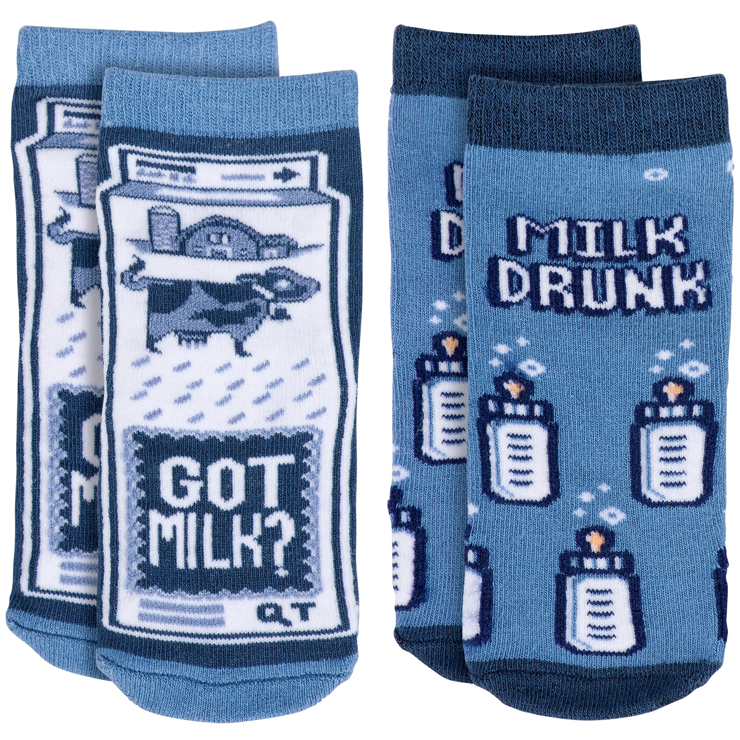Adorable Two-Pair Baby Sock Set with "Got Milk?" & "Milk Drunk" Designs