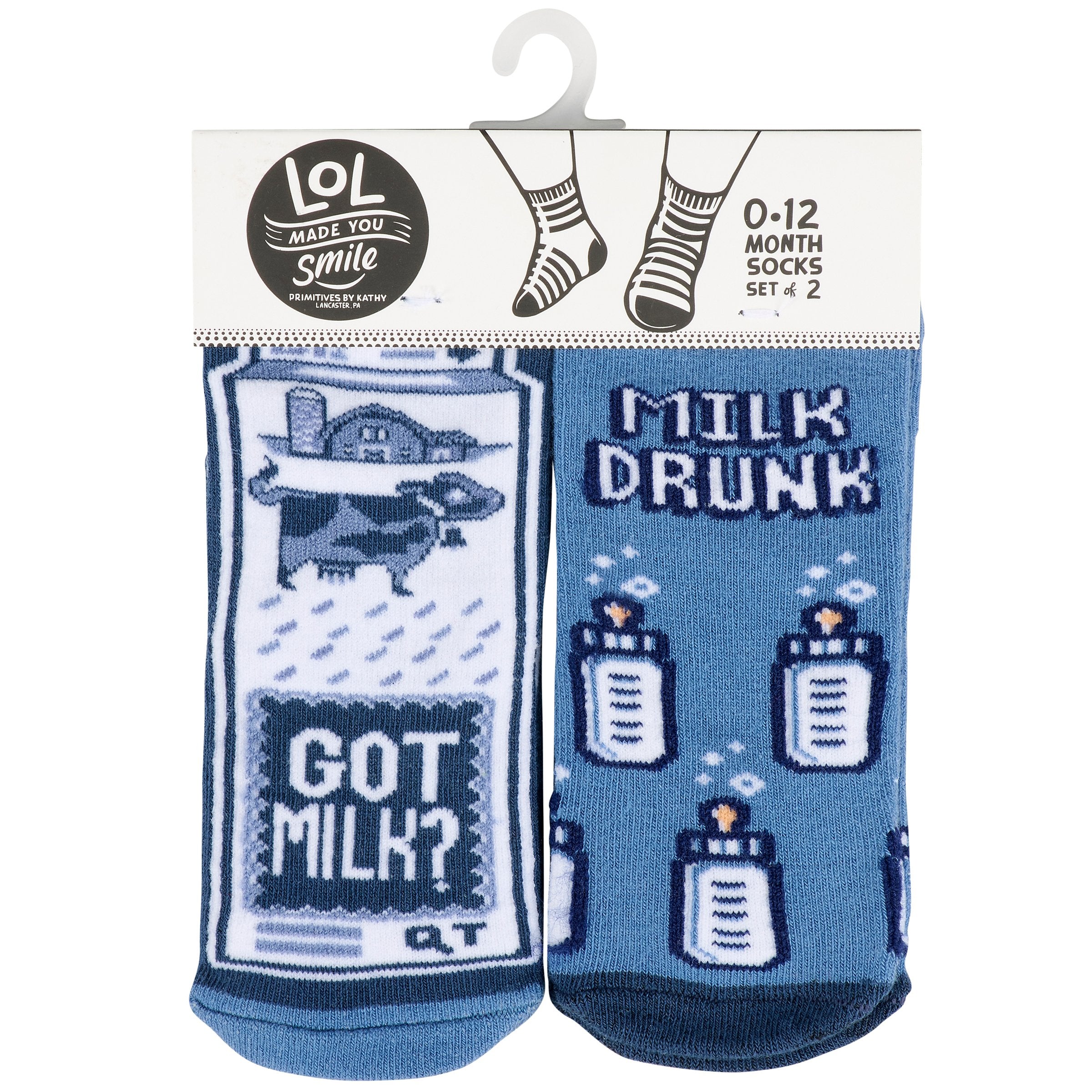 Adorable Two-Pair Baby Sock Set with "Got Milk?" & "Milk Drunk" Designs