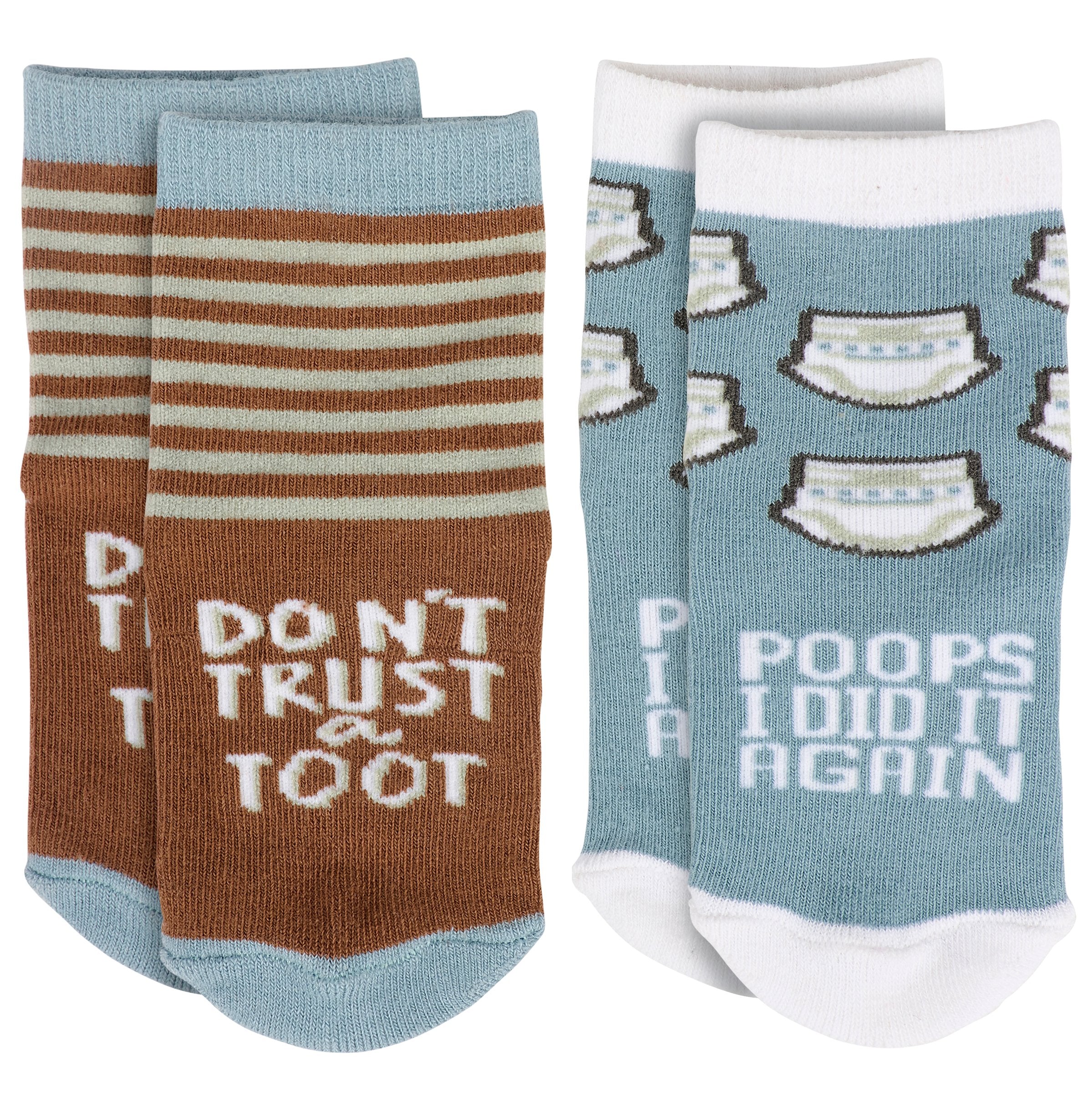 Playful Baby Sock Set: 'Poops I Did It Again' & 'Don't Trust A Toot'