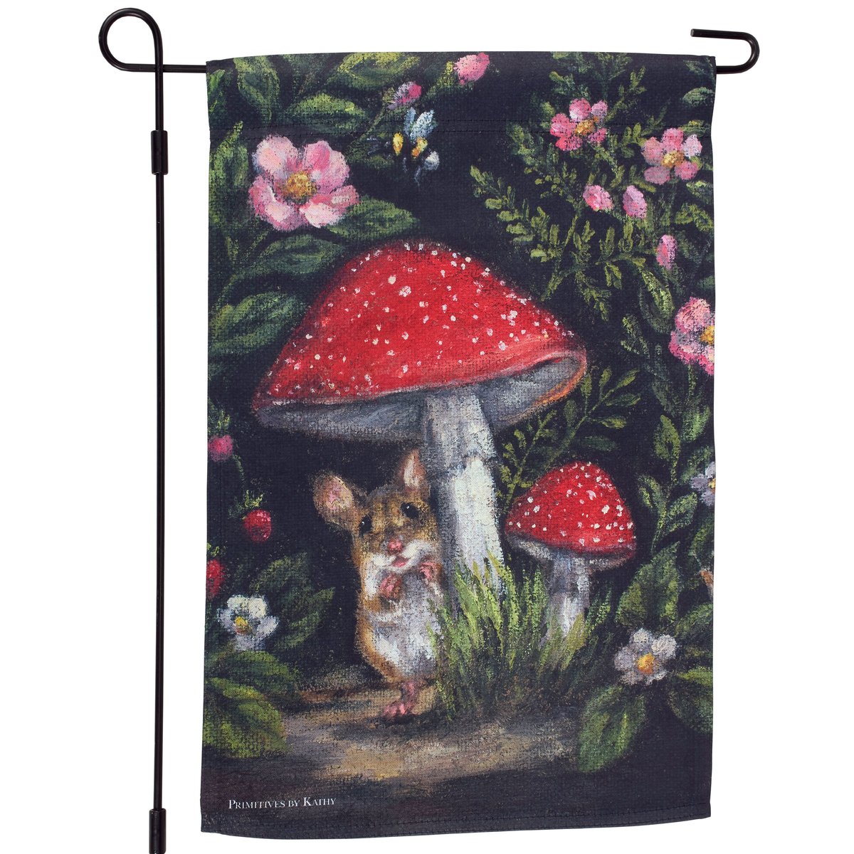 Charming Double-Sided Woodland Mouse & Mushroom Weather-Resistant Polyester Garden Flag
