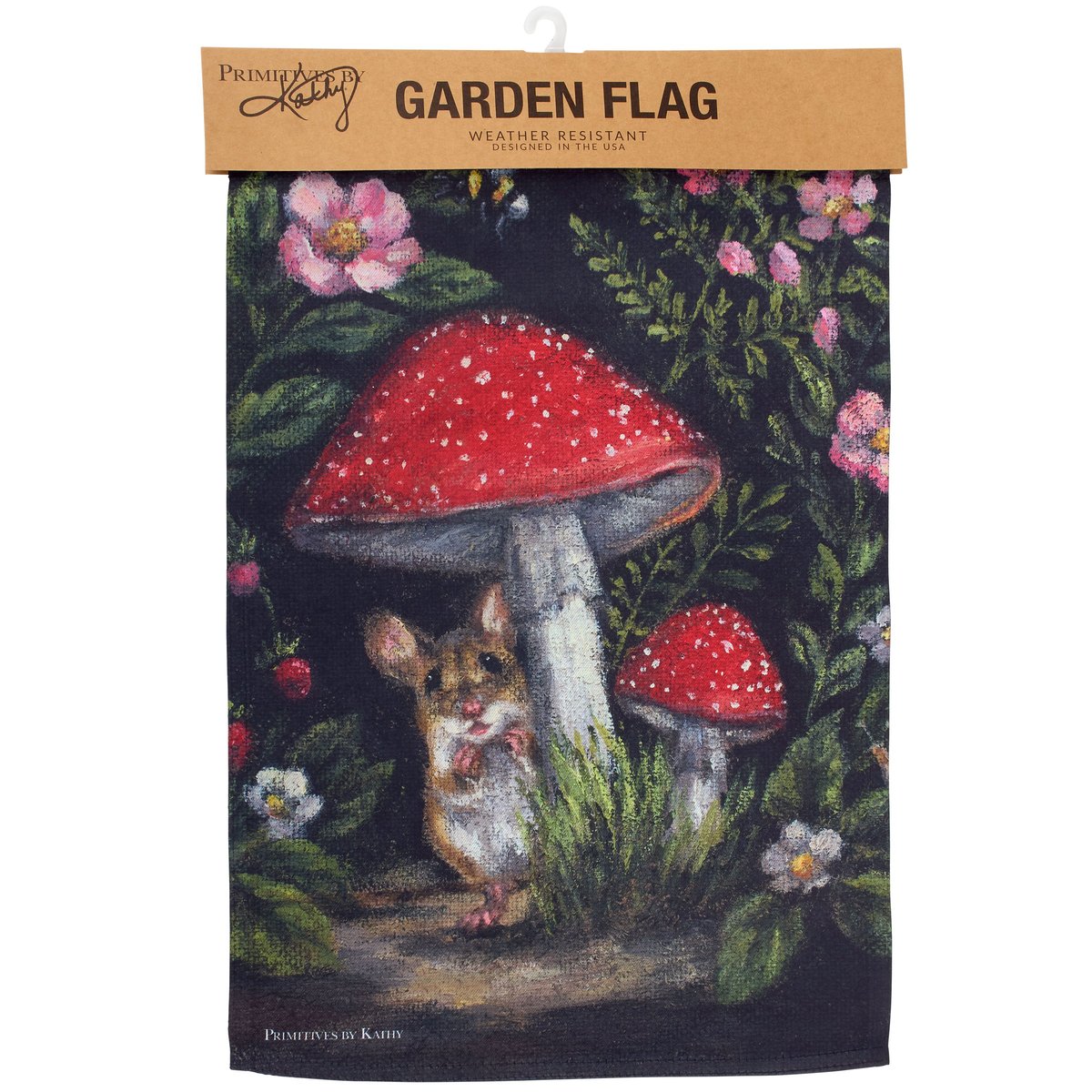 Charming Double-Sided Woodland Mouse & Mushroom Weather-Resistant Polyester Garden Flag