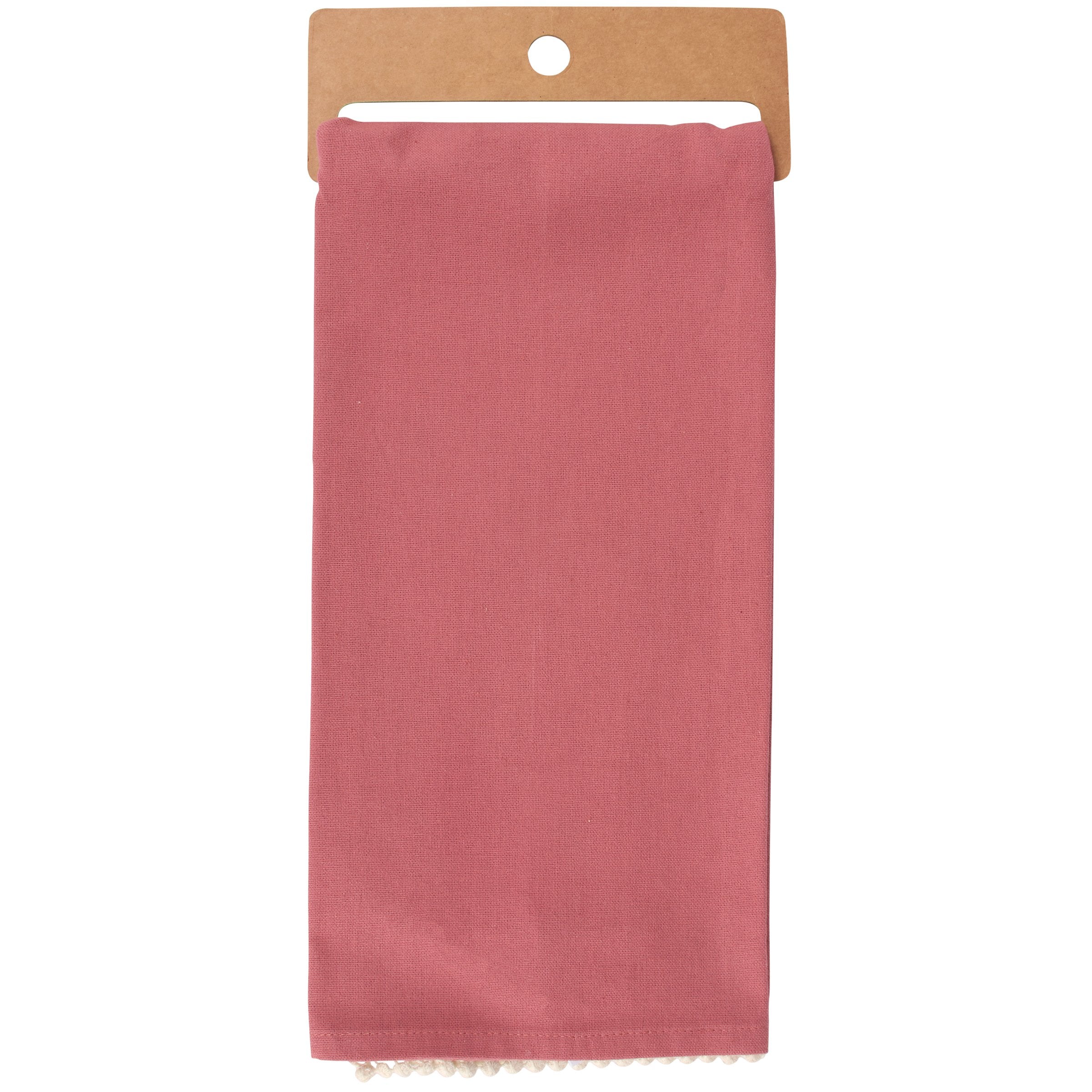 Delightful Woodland Hedgehog Pink Cotton Kitchen Towel with Stitched Art & Pom Trim