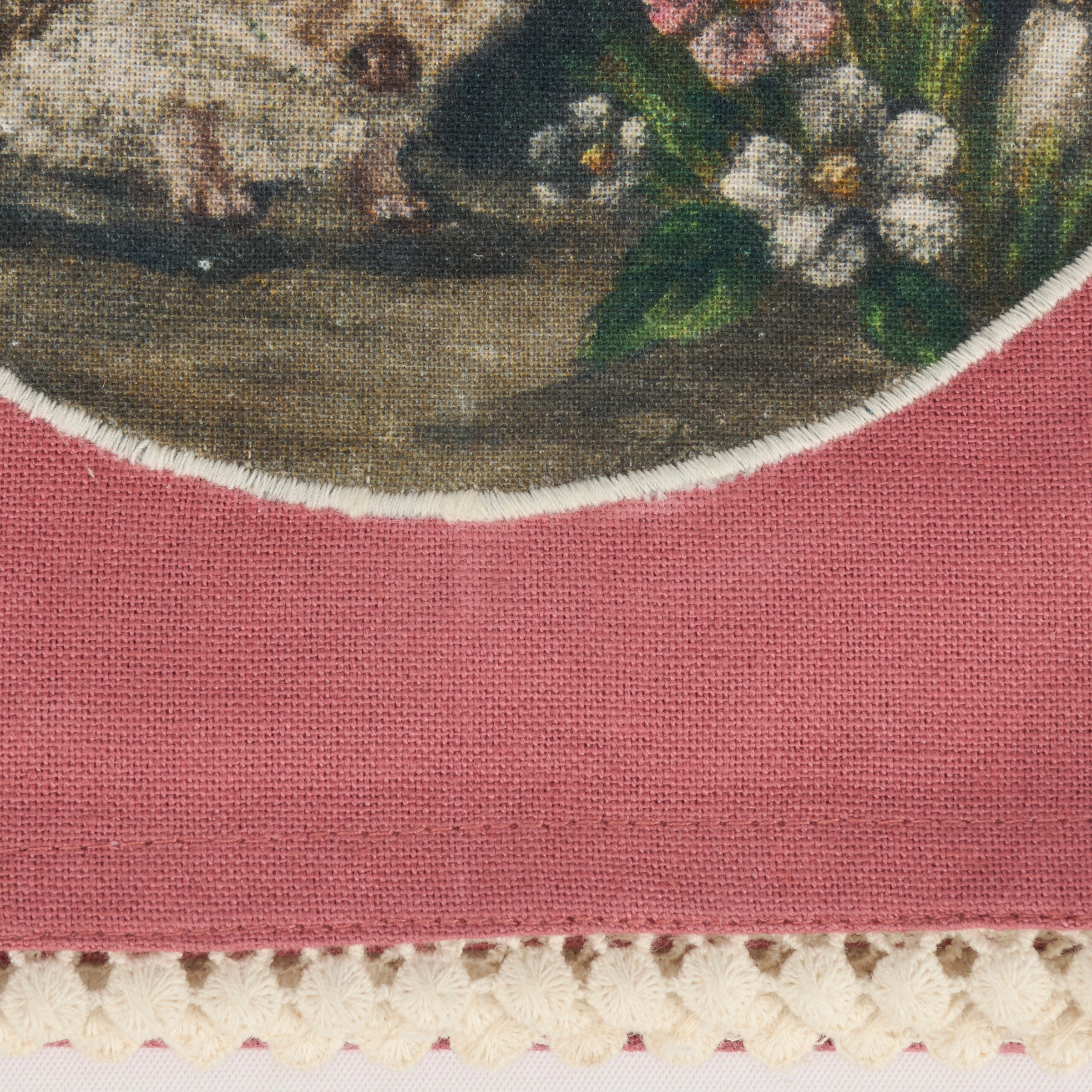 Delightful Woodland Hedgehog Pink Cotton Kitchen Towel with Stitched Art & Pom Trim