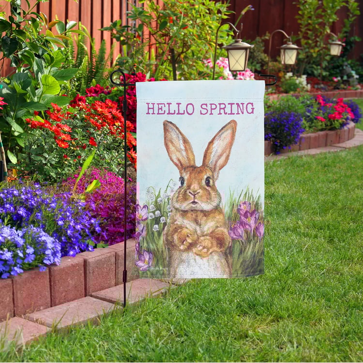 Charming Hello Spring Bunny Garden Flag for Outdoor Spring Decor