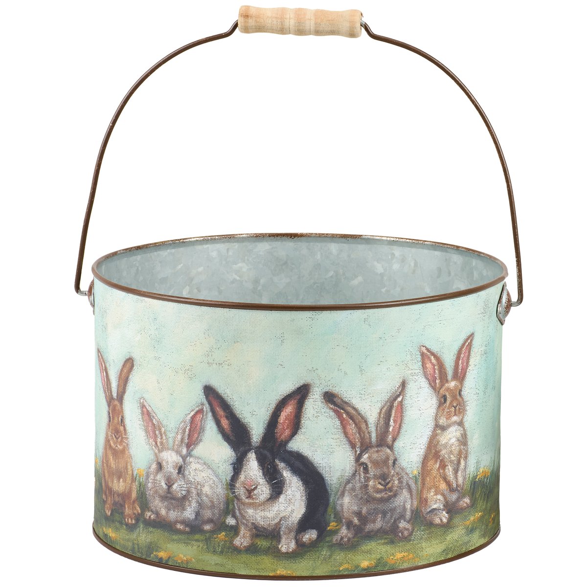 Charming Garden Bunny Friends Metal Bucket Set - Decorative Spring Easter Pails