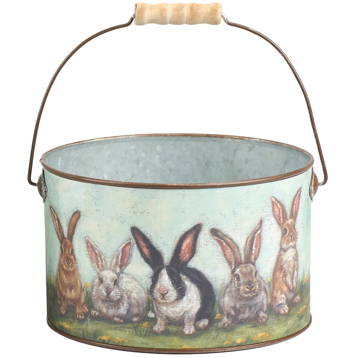 Charming Garden Bunny Friends Metal Bucket Set - Decorative Spring Easter Pails