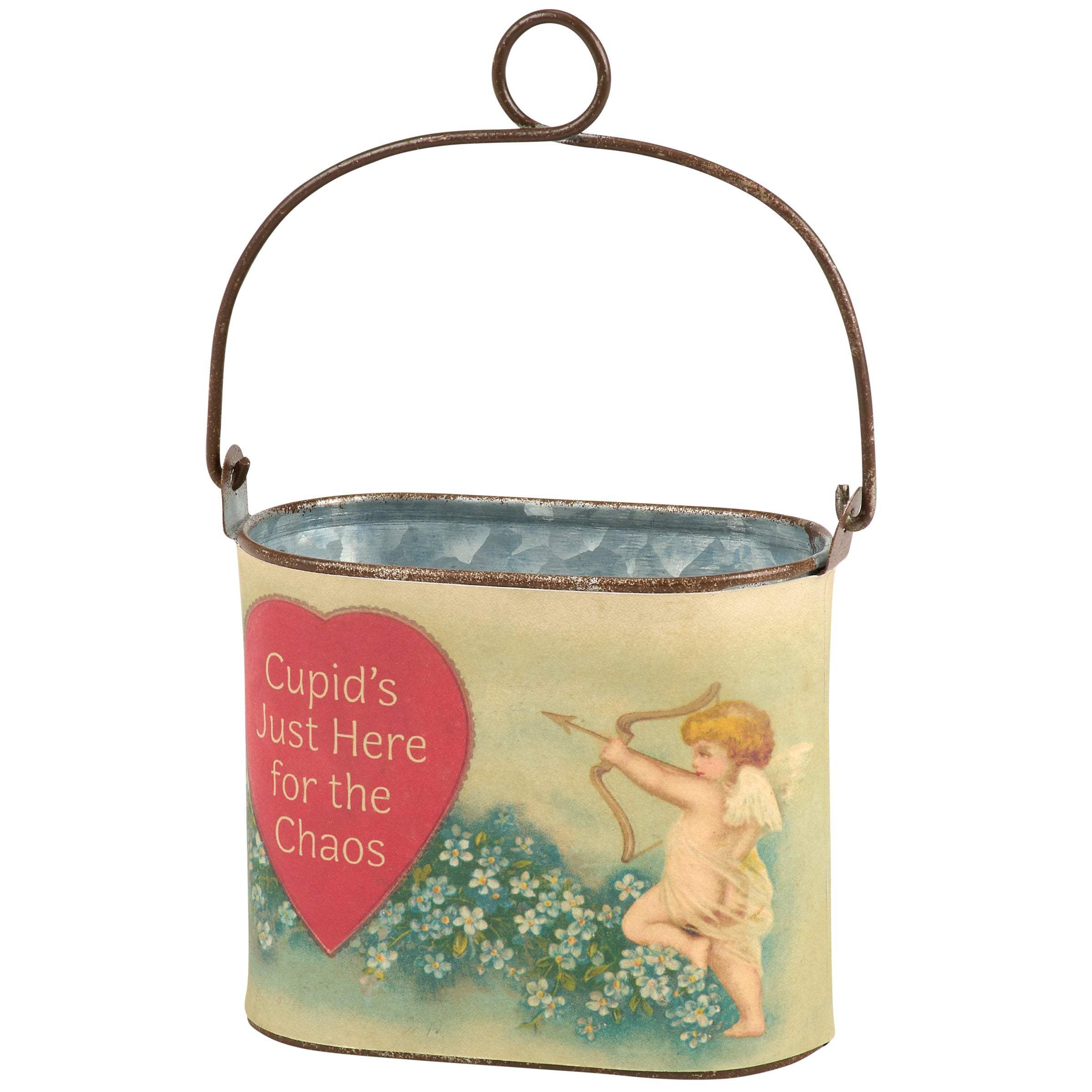 Sassy Cupid's Chaos Anti-Valentine Small Metal Bucket Decorative Accent