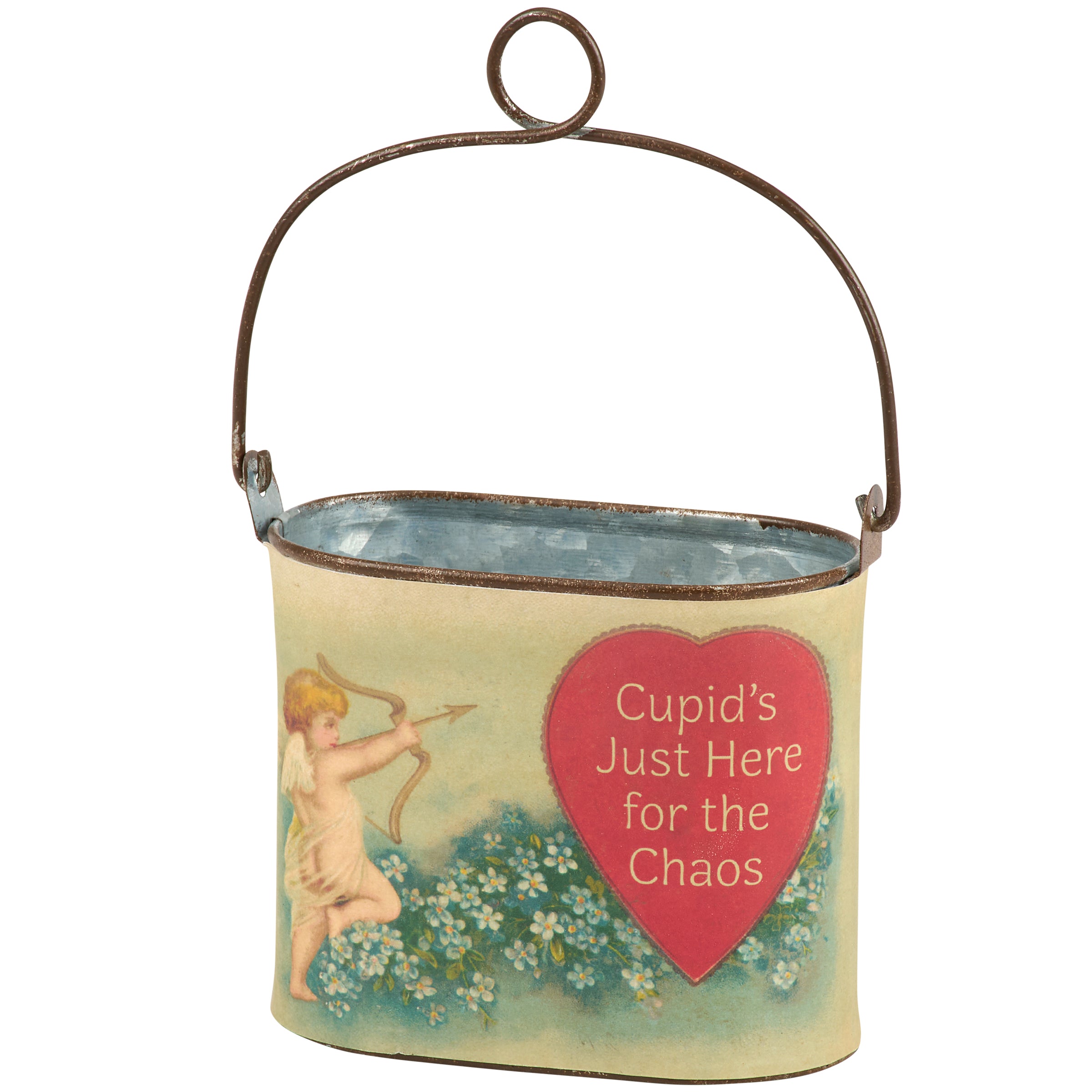 Sassy Cupid's Chaos Anti-Valentine Small Metal Bucket Decorative Accent