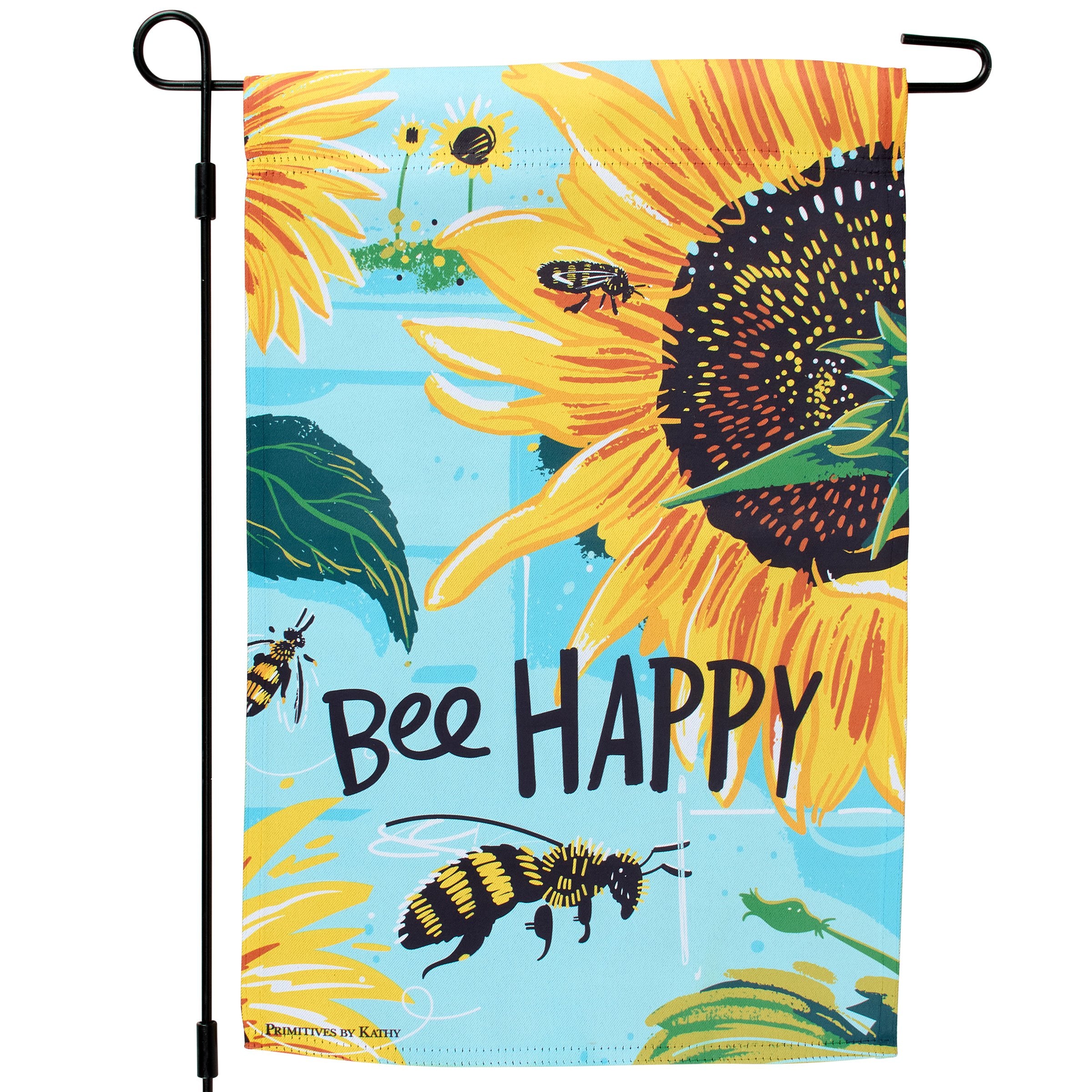 Happy Bee Sunflower Garden Flag with Inspirational Message, Double-Sided Polyester