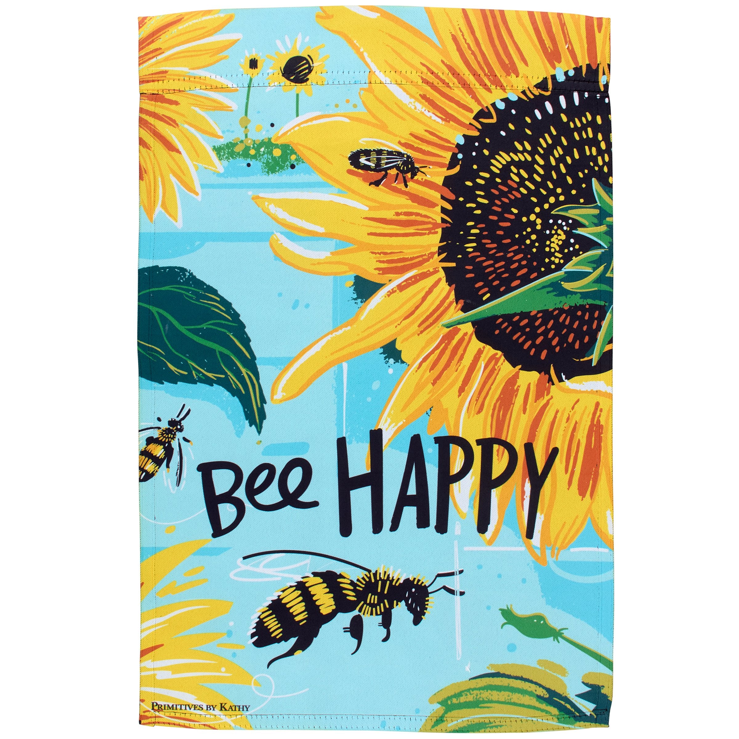Happy Bee Sunflower Garden Flag with Inspirational Message, Double-Sided Polyester