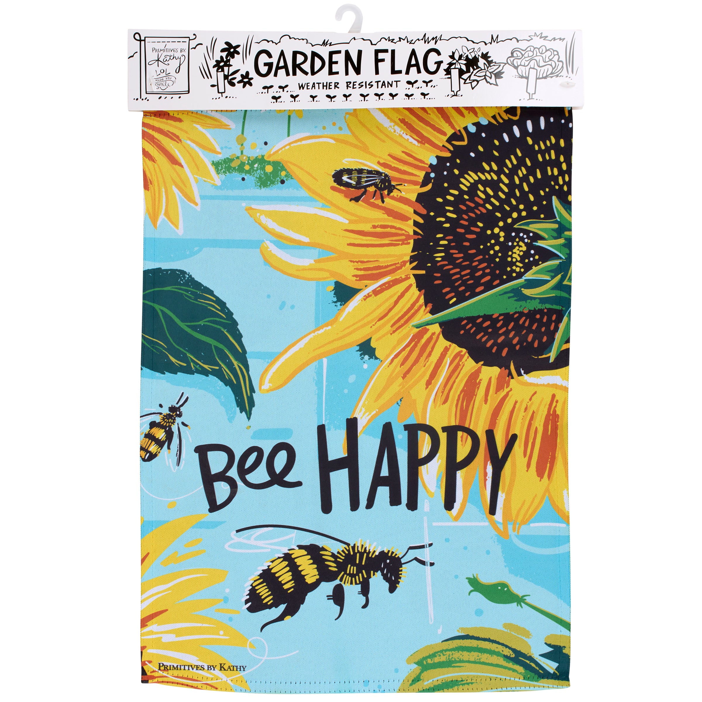 Happy Bee Sunflower Garden Flag with Inspirational Message, Double-Sided Polyester