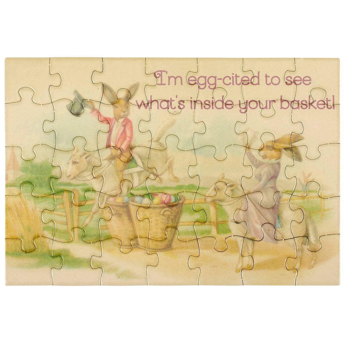 Vintage Easter Bunny Lamb 35-Piece Puzzle Greeting Card with Kraft Envelope