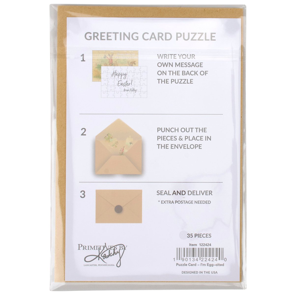 Vintage Easter Bunny Lamb 35-Piece Puzzle Greeting Card with Kraft Envelope