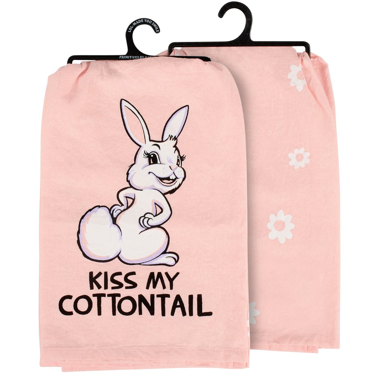 Sassy Easter Bunny 'Kiss My Cottontail' Pink Cotton Kitchen Towel