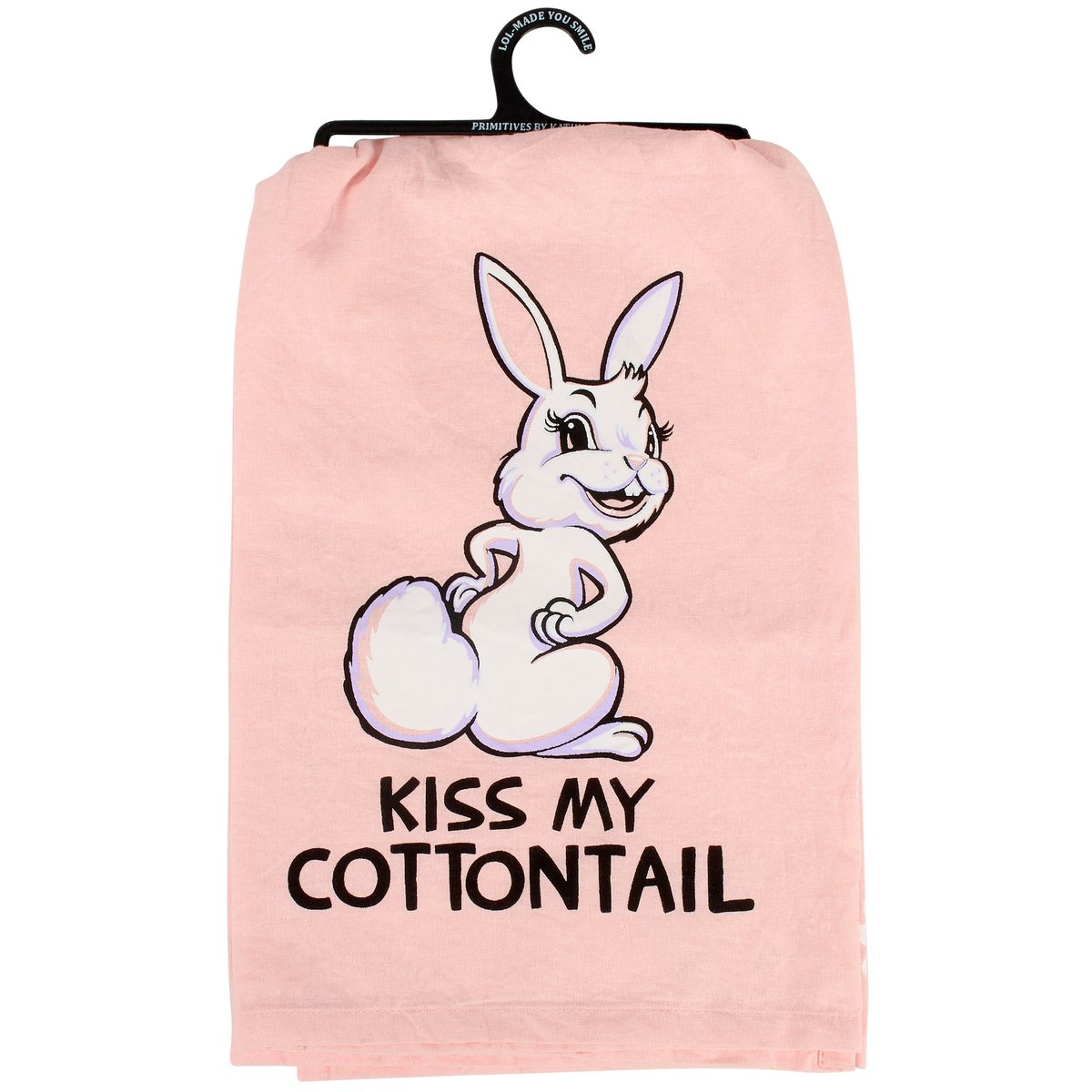 Sassy Easter Bunny 'Kiss My Cottontail' Pink Cotton Kitchen Towel