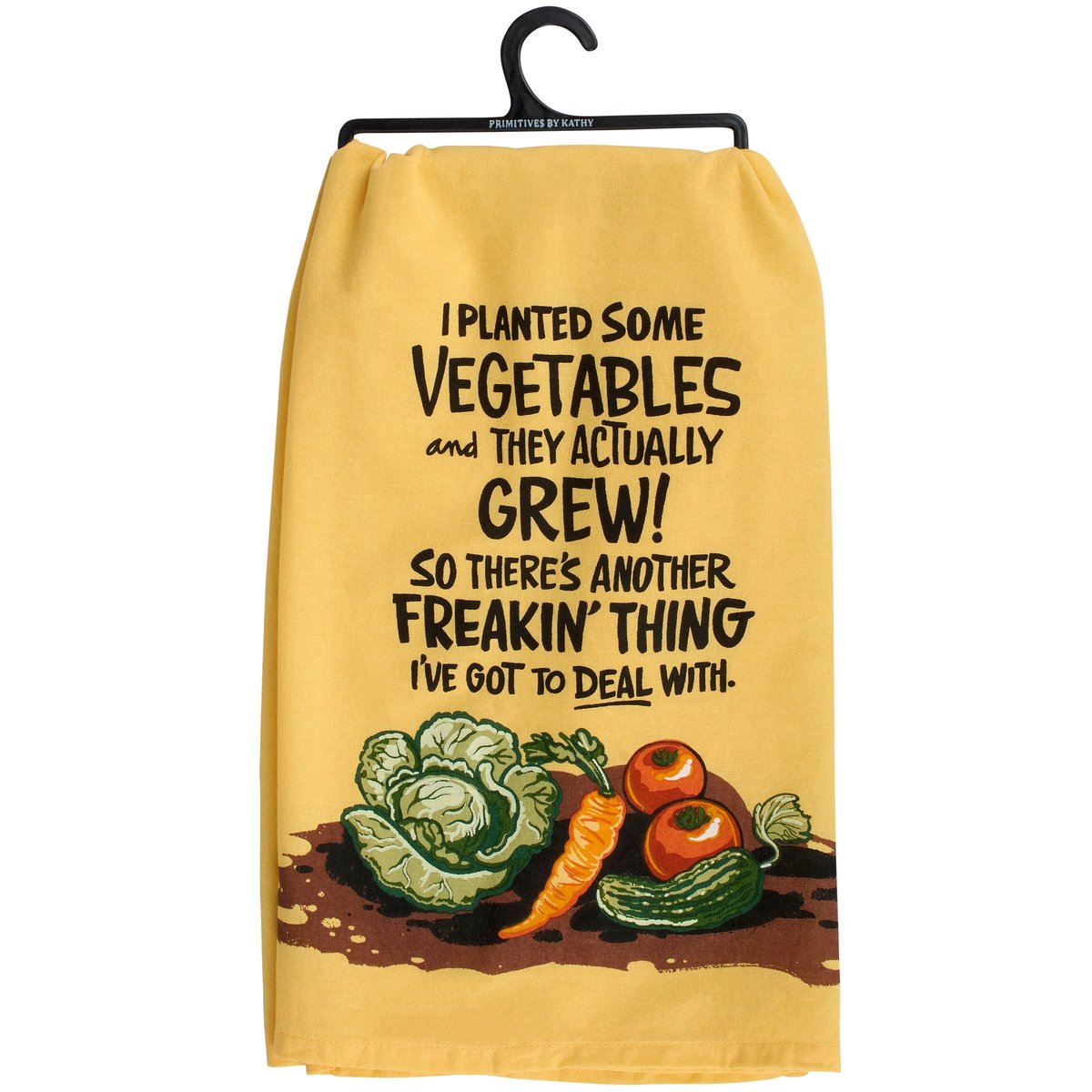 Humorous Garden Vegetables Kitchen Towel: Sassy Cotton Sentiment, Machine Washable
