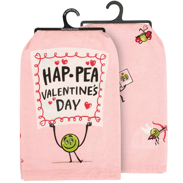 Playful 'Hap-pea Valentine's Day' Cotton Kitchen Towel for Seasonal Decor