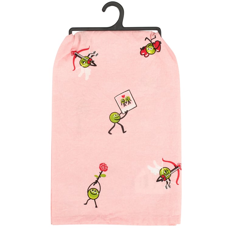 Playful 'Hap-pea Valentine's Day' Cotton Kitchen Towel for Seasonal Decor