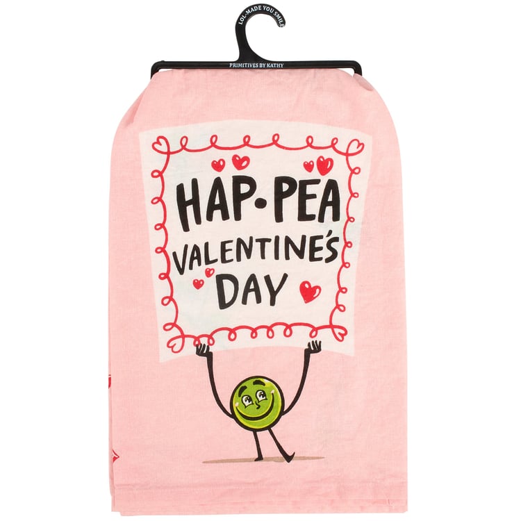 Playful 'Hap-pea Valentine's Day' Cotton Kitchen Towel for Seasonal Decor