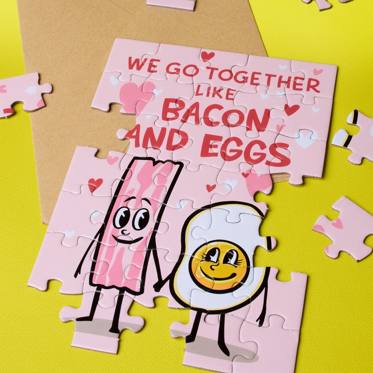 Cute Bacon & Eggs Puzzle Card - Fun Interactive Valentine's Day Greeting Gift