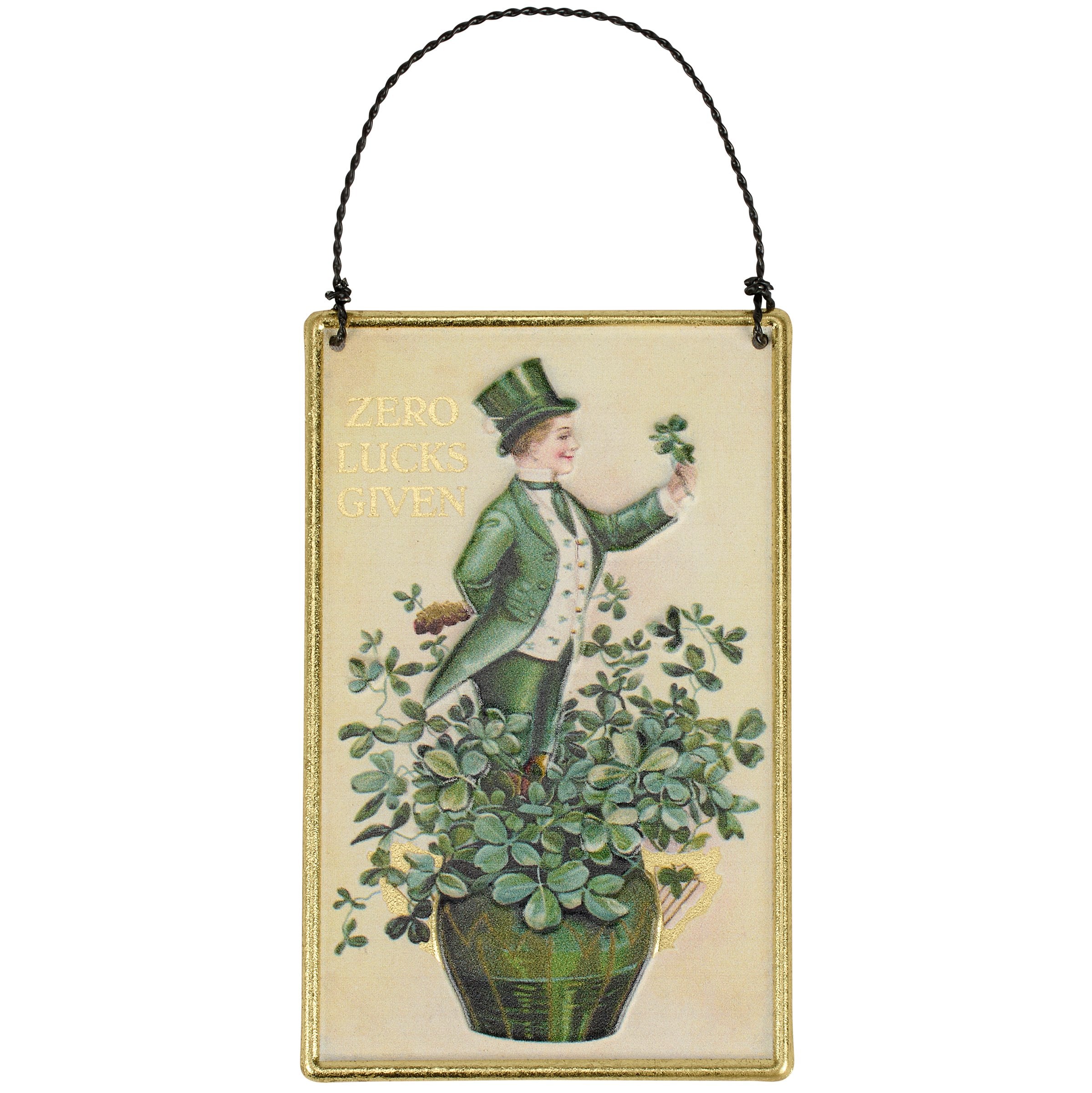 Whimsical "Zero Lucks Given" St. Patrick's Day Metal Ornament with Shamrock Design