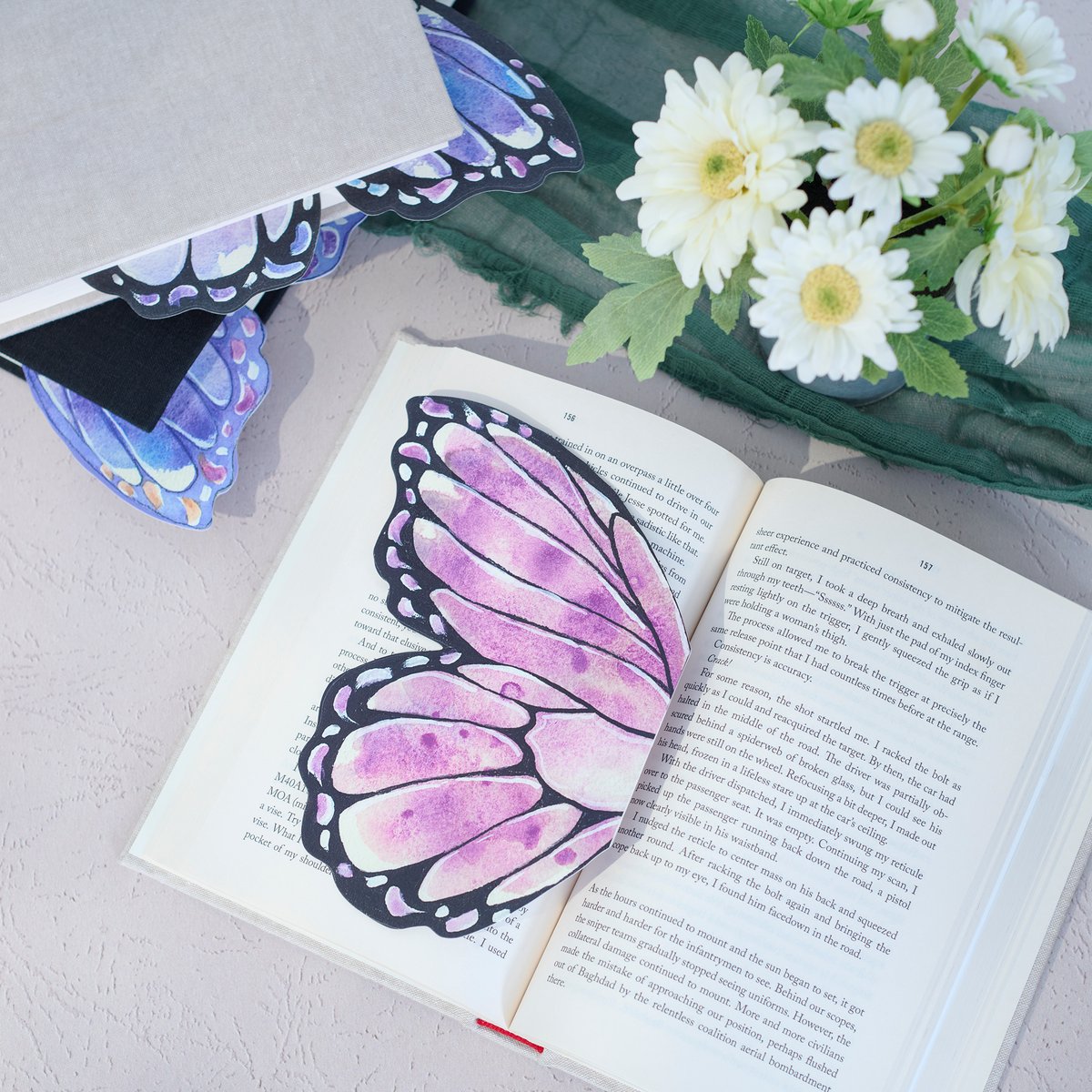Elegant Watercolor Butterfly Wing Bookmark Set - 3-Pack, Artistic, Paper, Unique Gift