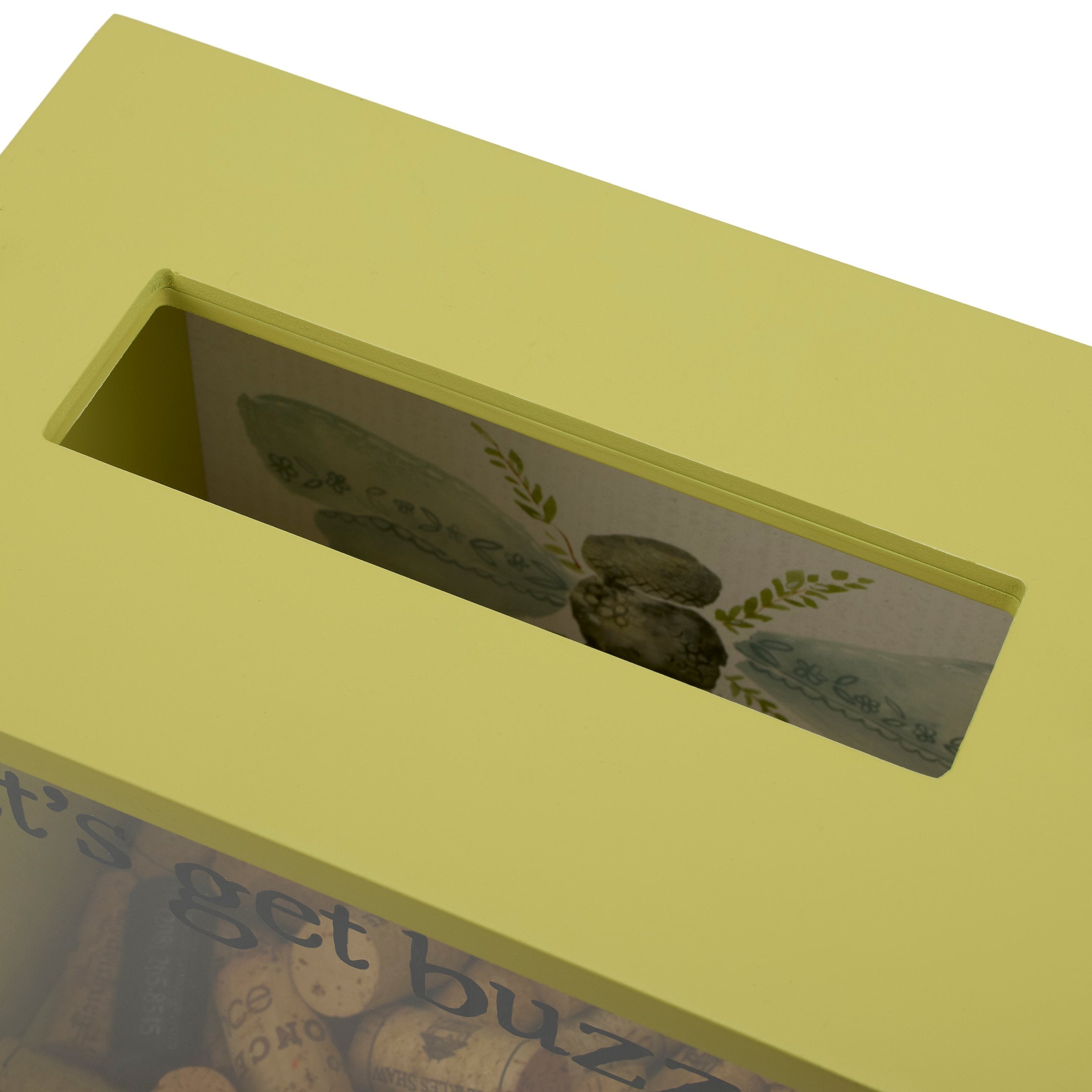 Bee Happy 'Let's Get Buzzed' Decorative Wine Cork Holder Box with Glass Window