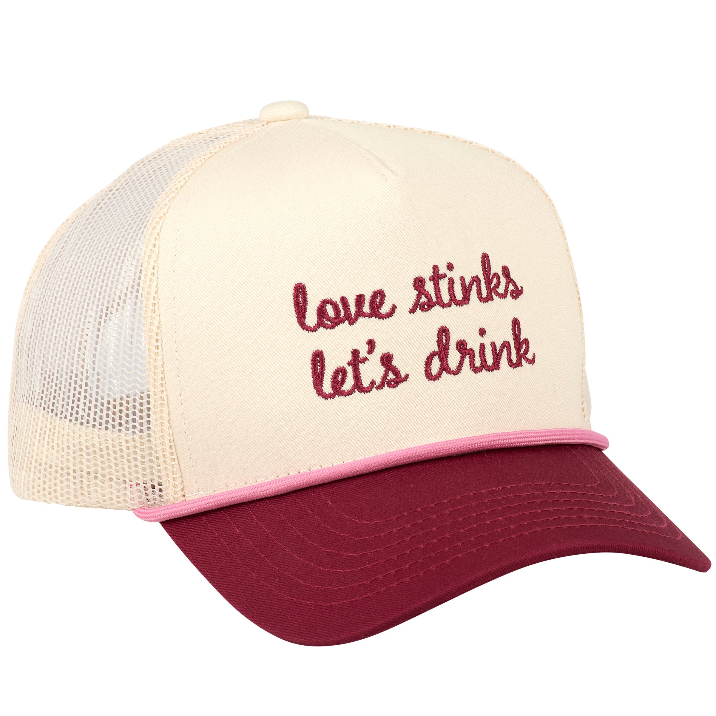 Sassy Anti-Valentine 'Love Stinks Let's Drink' Embroidered Trucker Hat
