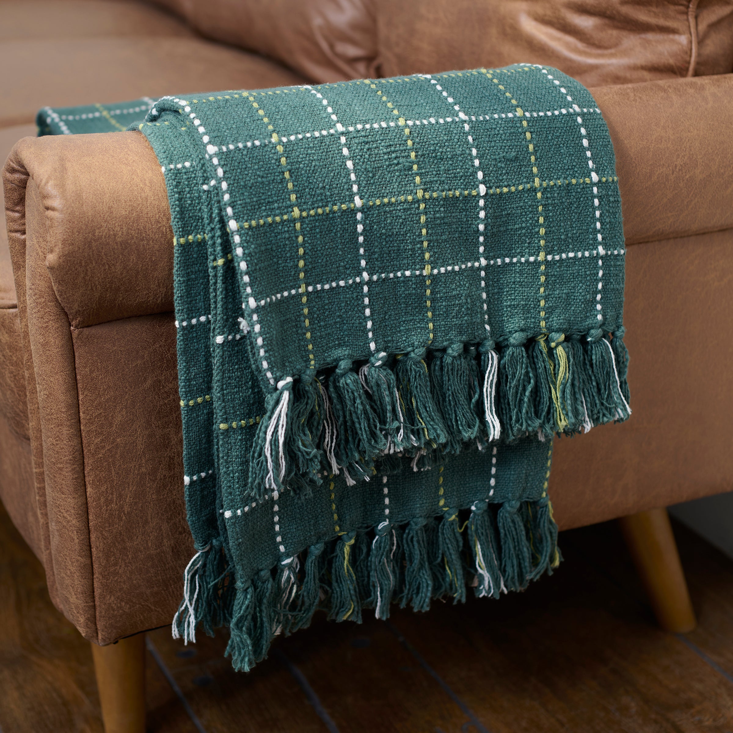 Cozy Green Plaid Cotton Throw Blanket for St. Patrick's Day Decor