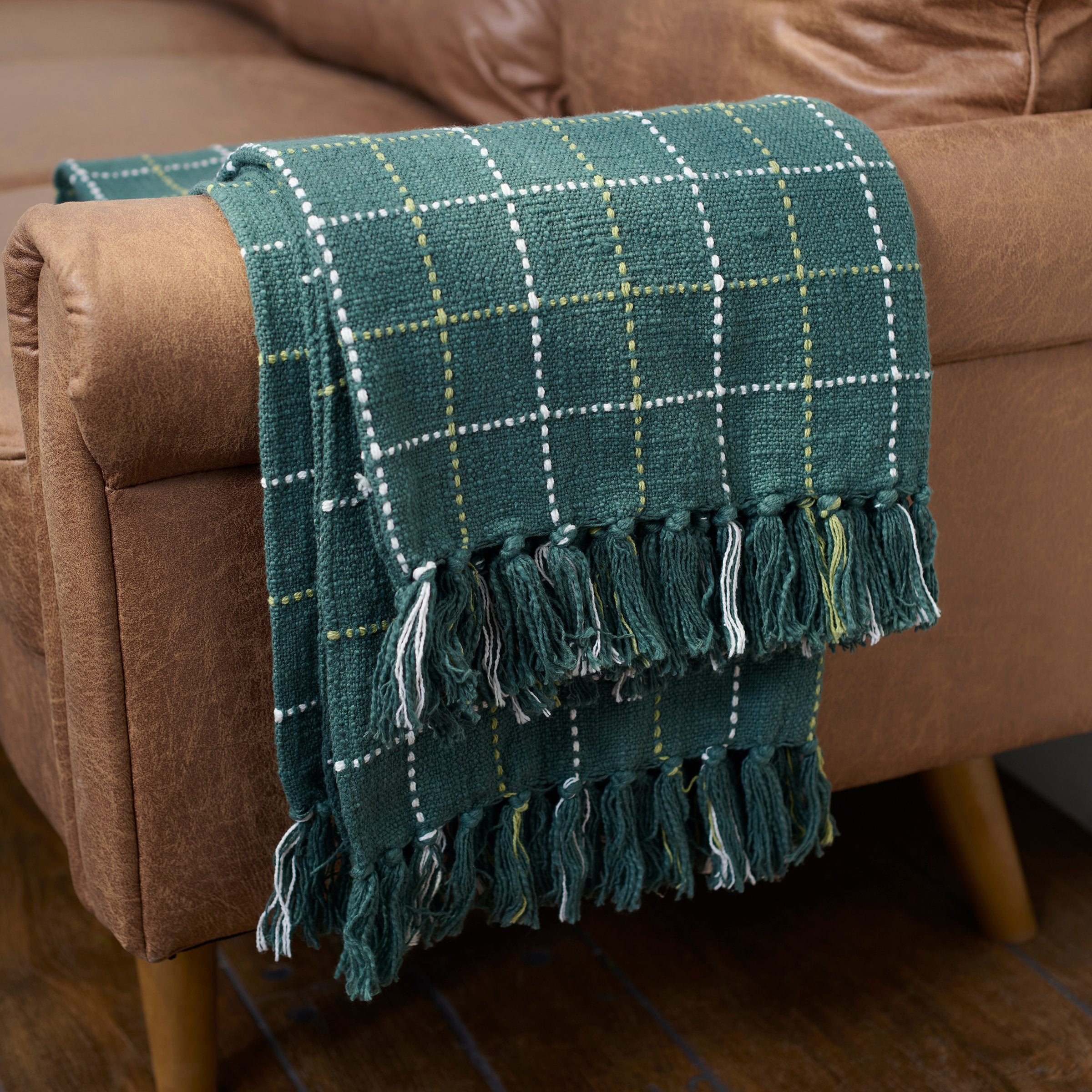 Vibrant Green Plaid Cotton Throw Blanket for St. Patrick's Day Home Decor