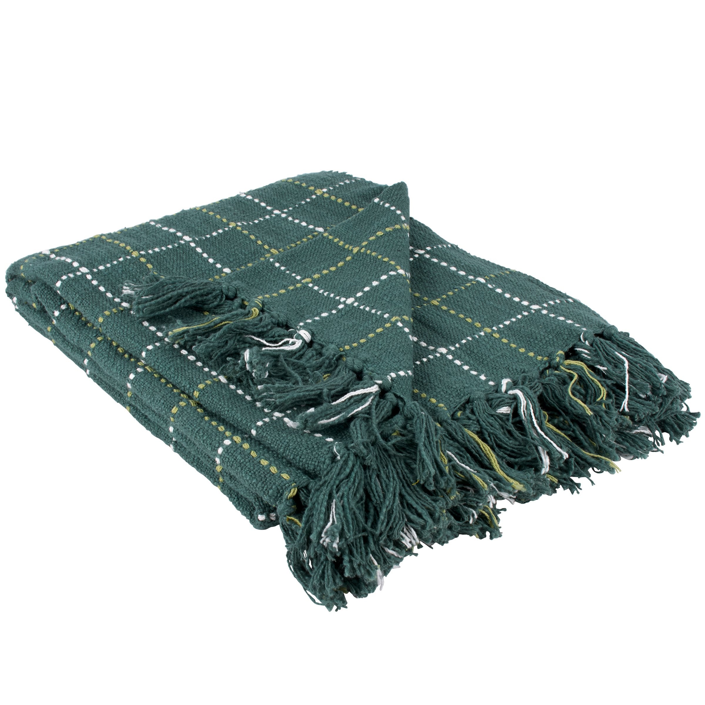 Vibrant Green Plaid Cotton Throw Blanket for St. Patrick's Day Home Decor