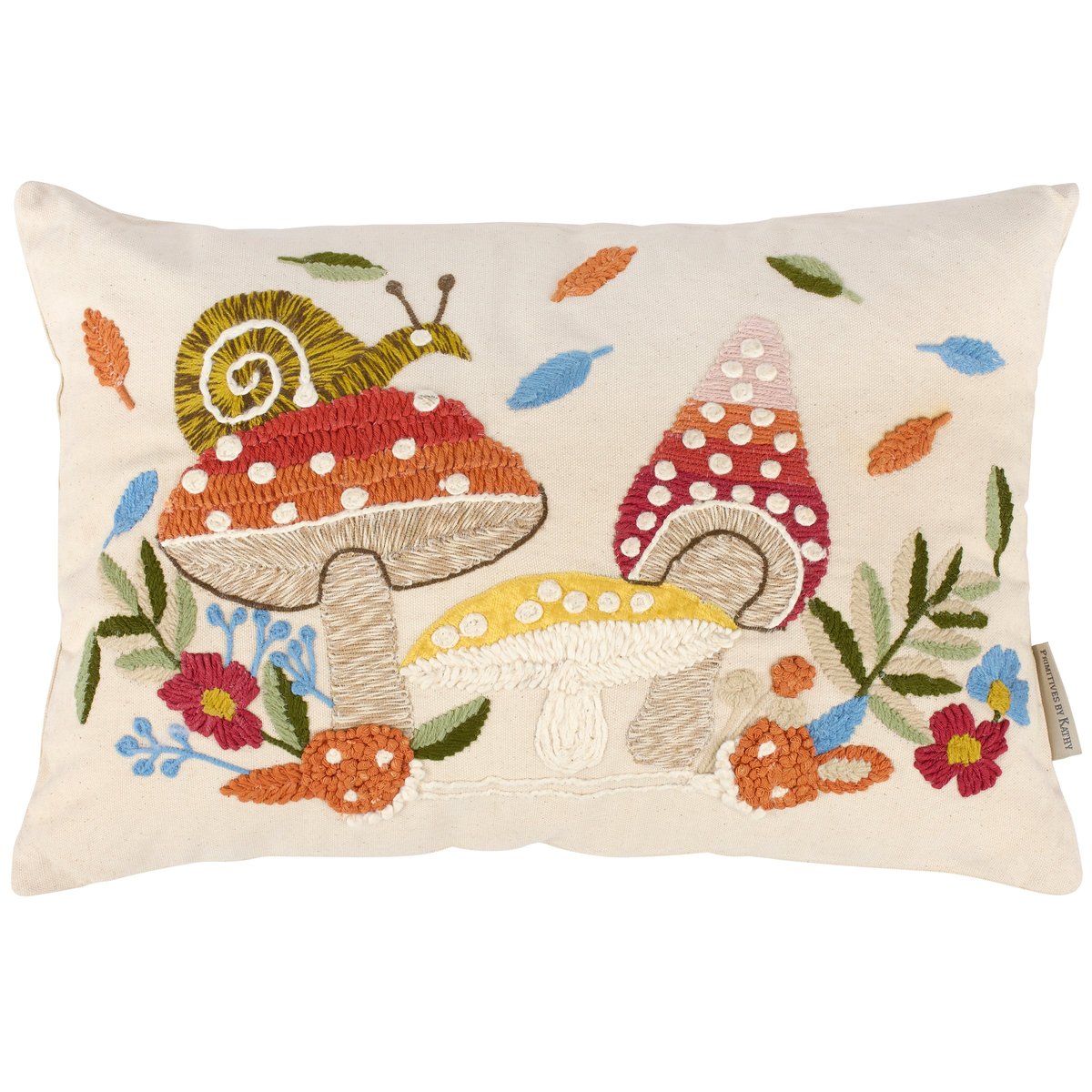 Whimsical Embroidered Mushroom Garden Pillow - Rustic Home Accent 18x12 Inch
