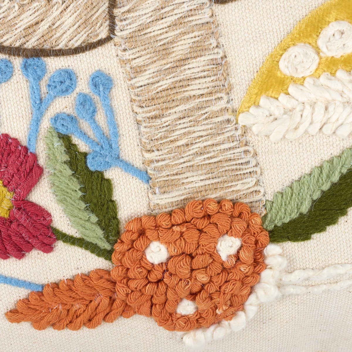 Whimsical Embroidered Mushroom Garden Pillow - Rustic Home Accent 18x12 Inch