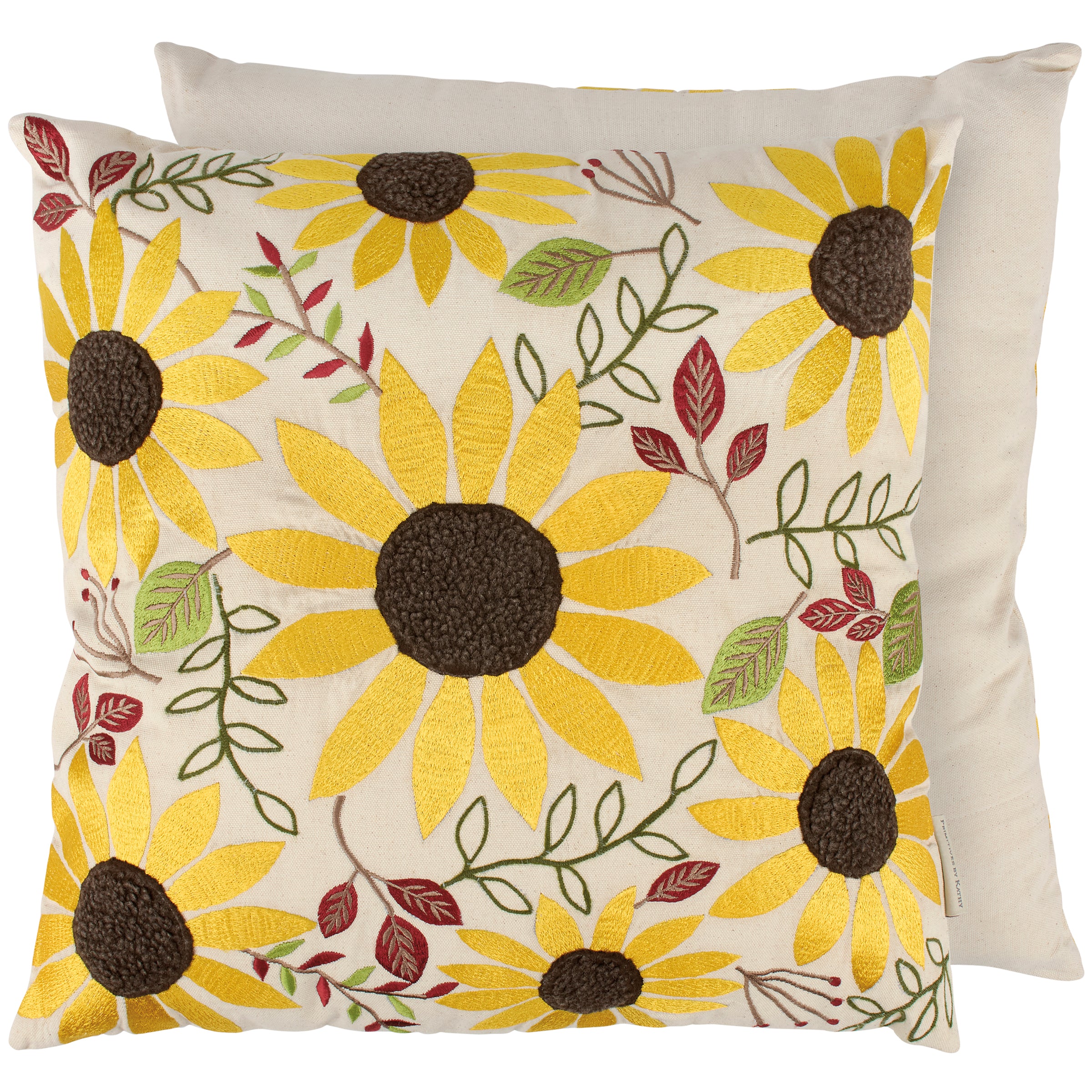 Bright Sunflower Embroidered Decorative Pillow - Tufted Cotton Home Accent