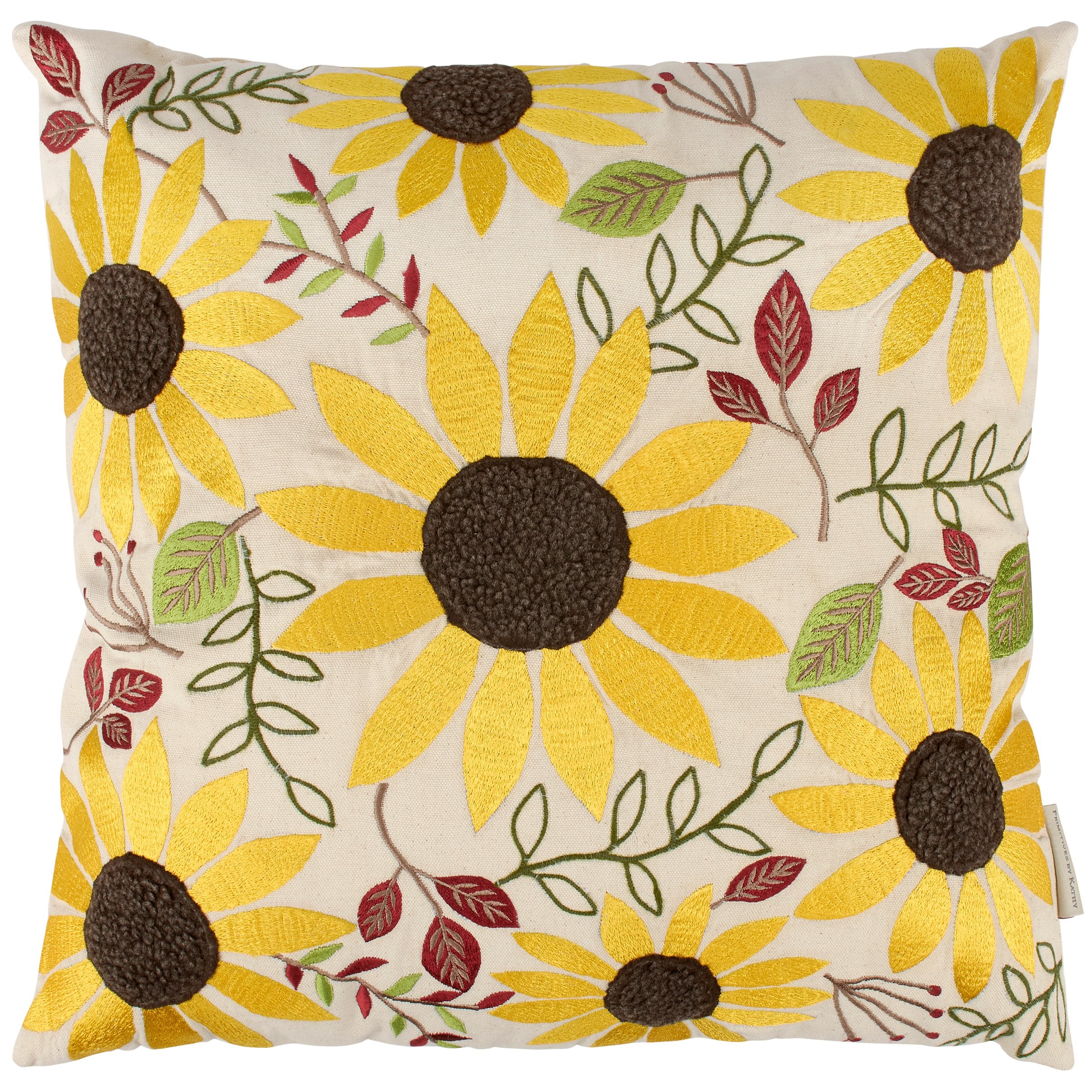 Bright Sunflower Embroidered Decorative Pillow - Tufted Cotton Home Accent