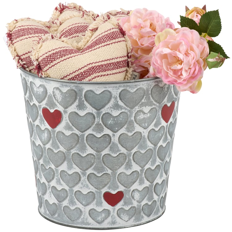 Rustic Metal Red Heart Bin - Charming Valentine's Day Home Decor & Storage