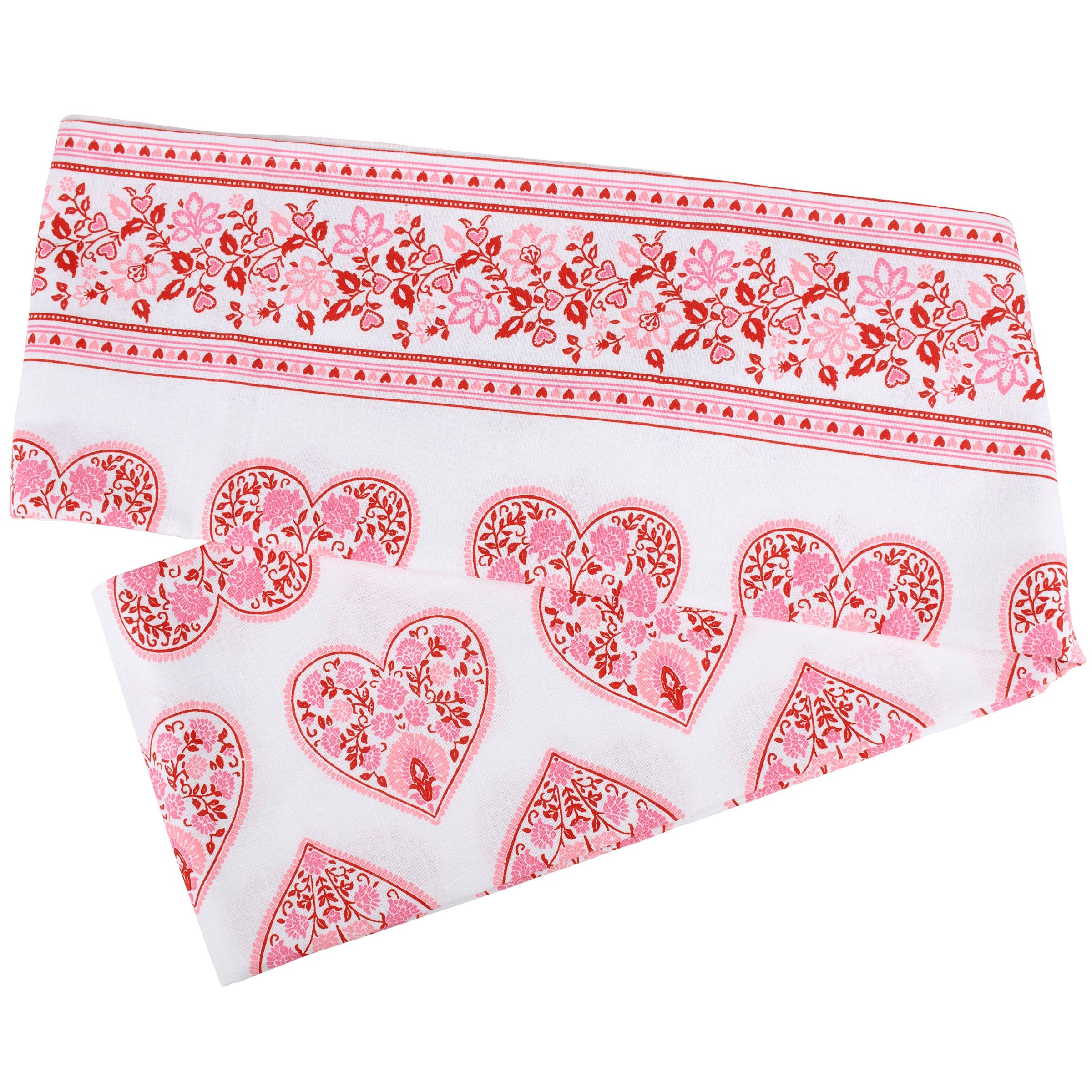 Romantic Valentine's Day Cotton Tablecloth, Ornate Floral Hearts Design, Machine Washable