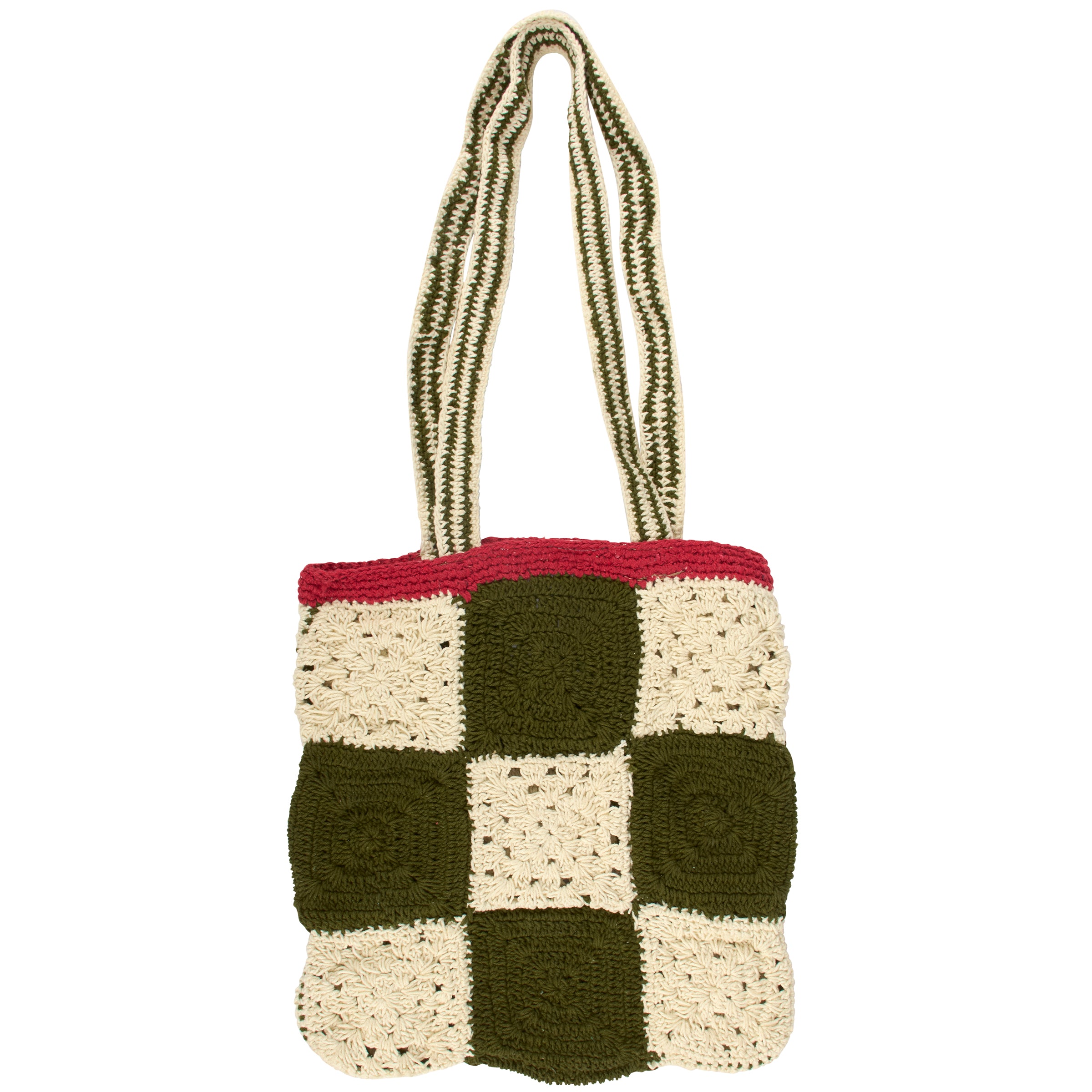 Charming Crochet Strawberries Tote Bag with Lined Pouch - Stylish Cotton Accessory