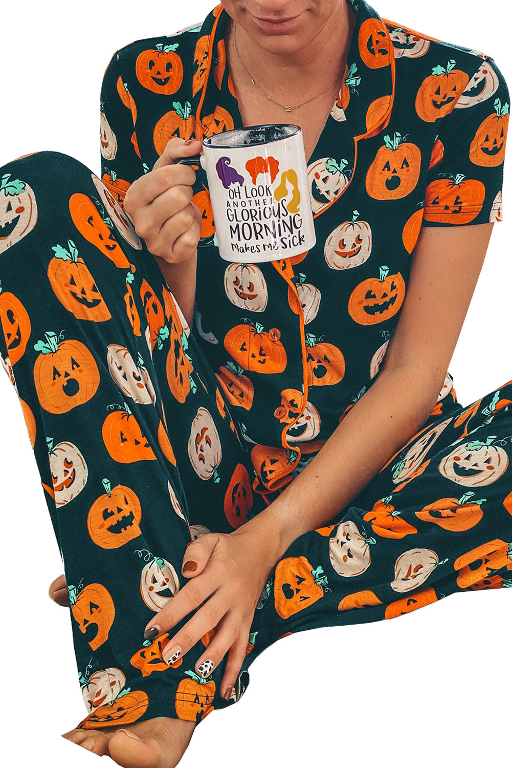 Black Halloween Ghost Short Sleeve Shirt Pajama Set