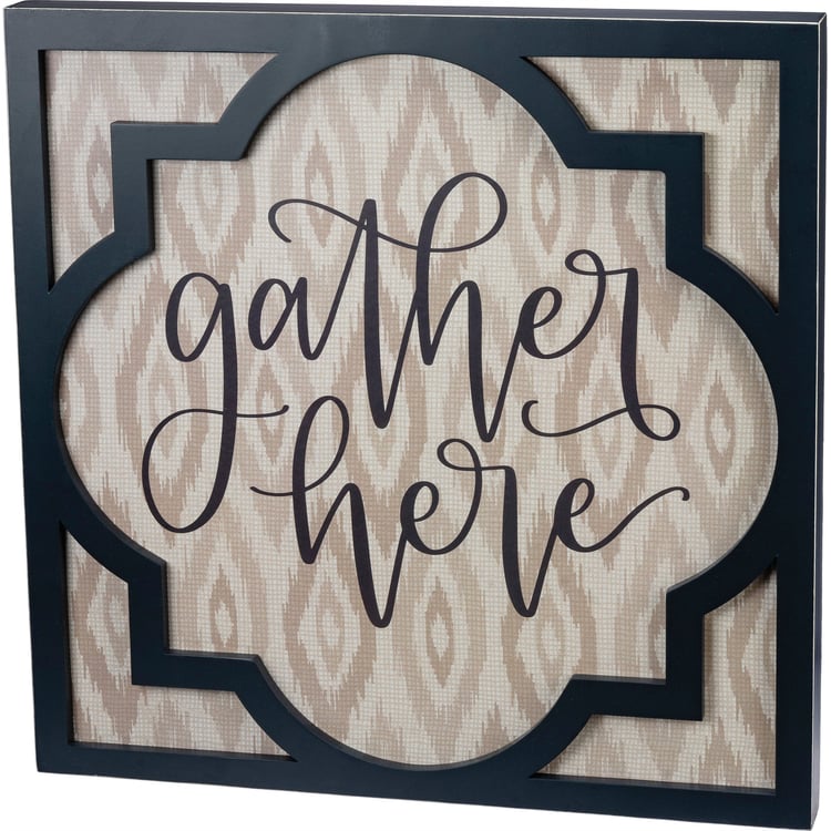Charming Rustic 'Gather Here' Inset Wood Box Sign for Home Decor