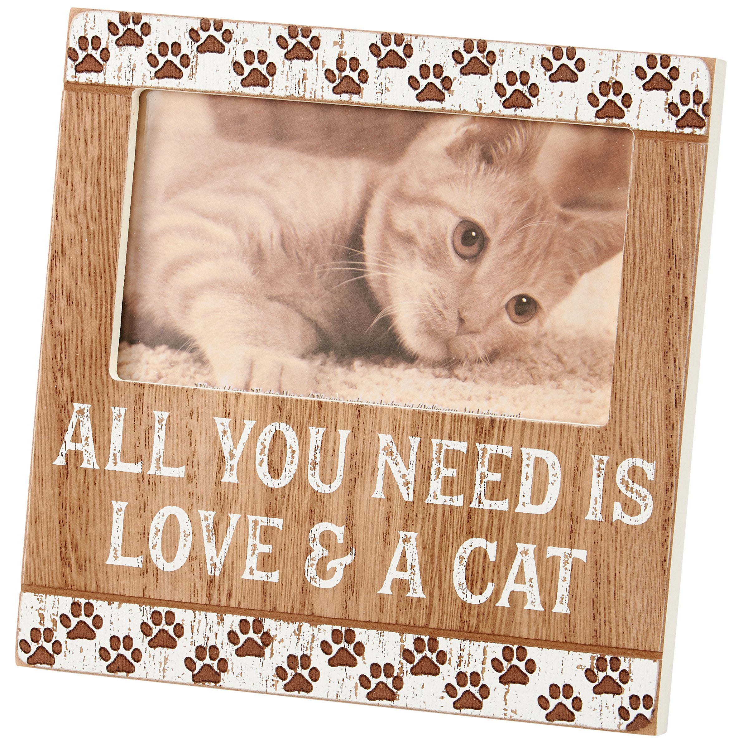 Charming Wooden Cat Photo Frame: 'Love & A Cat' Paw Print Design