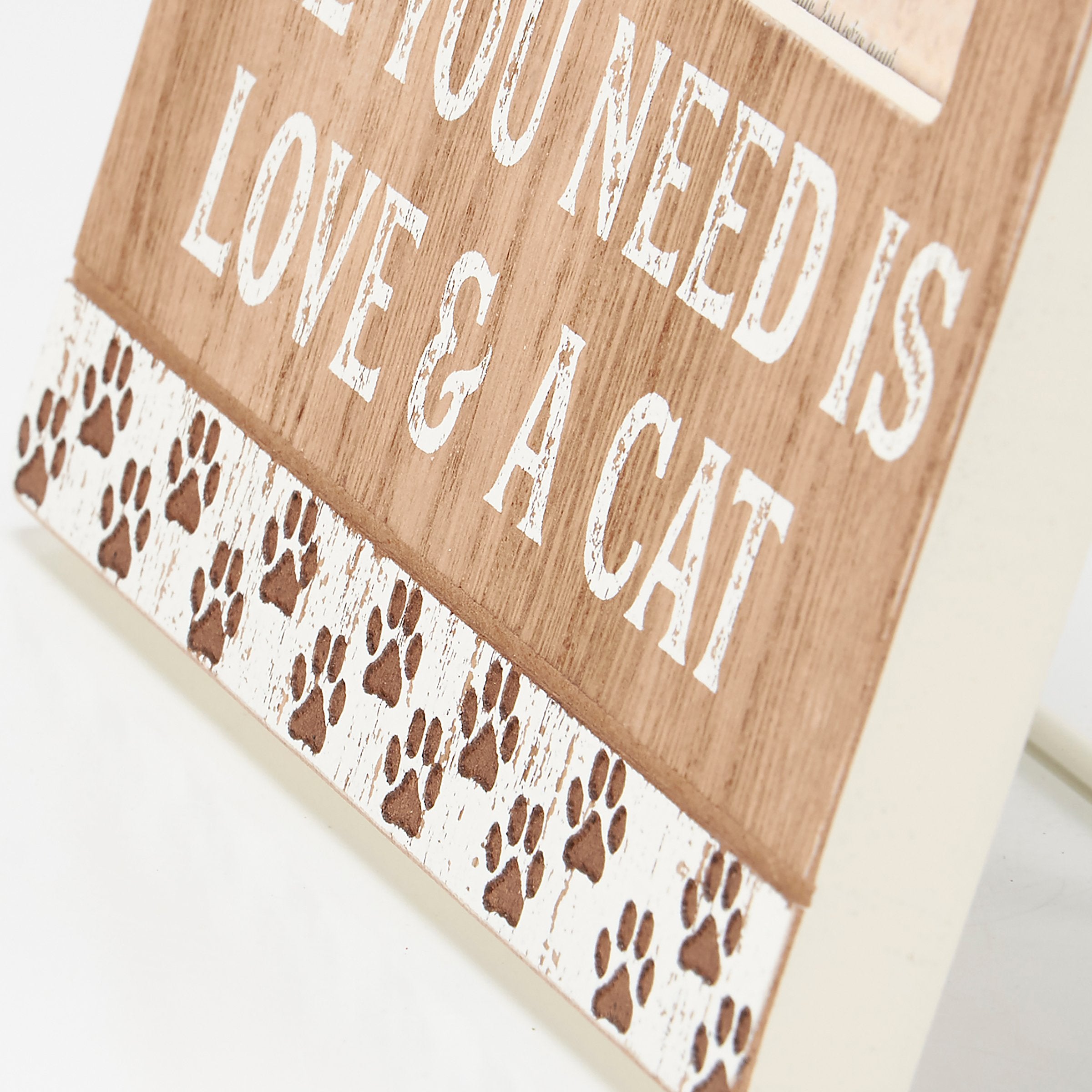 Charming Wooden Cat Photo Frame: 'Love & A Cat' Paw Print Design