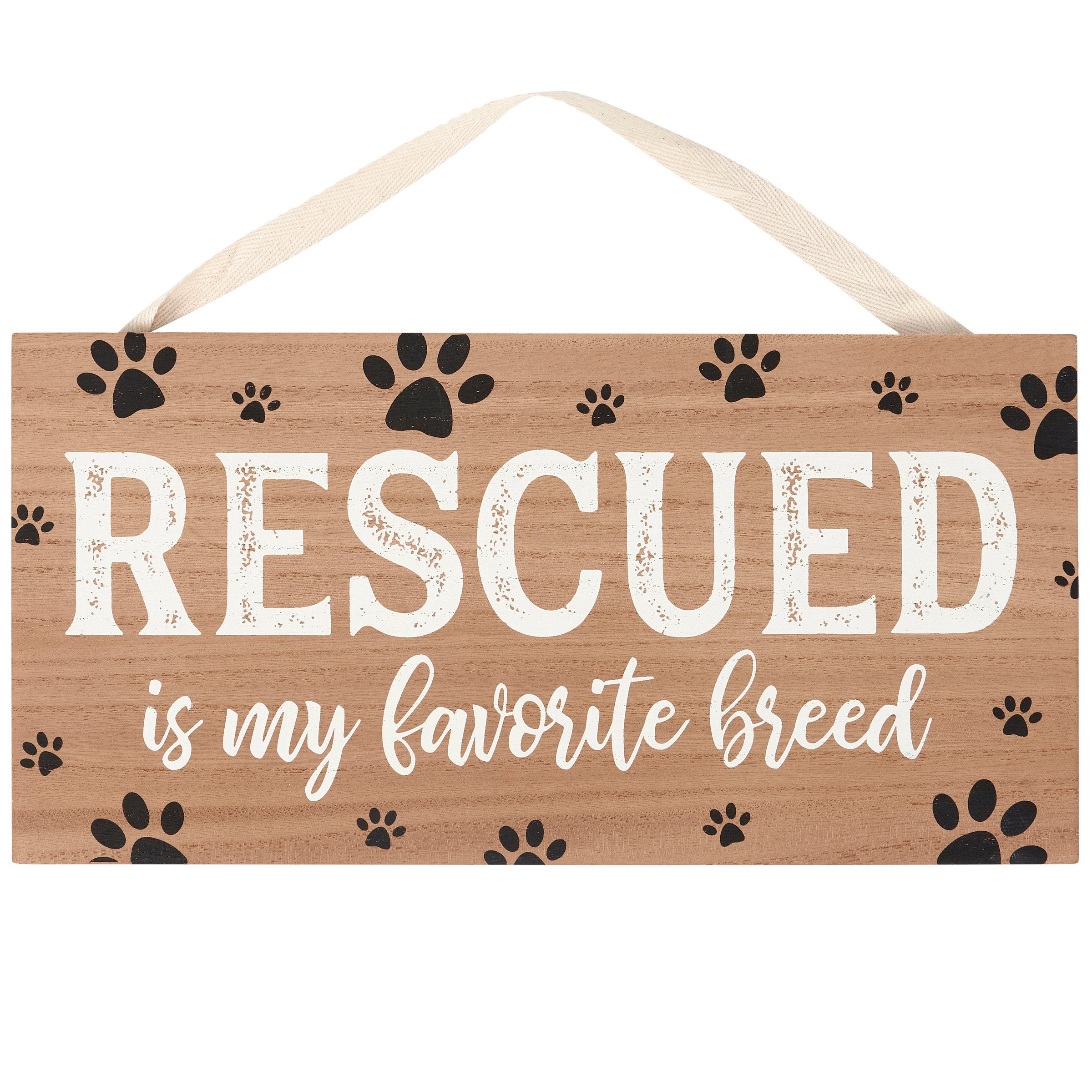 Charming 'Rescued Is My Favorite Breed' Wooden Wall Decor Pet Sign