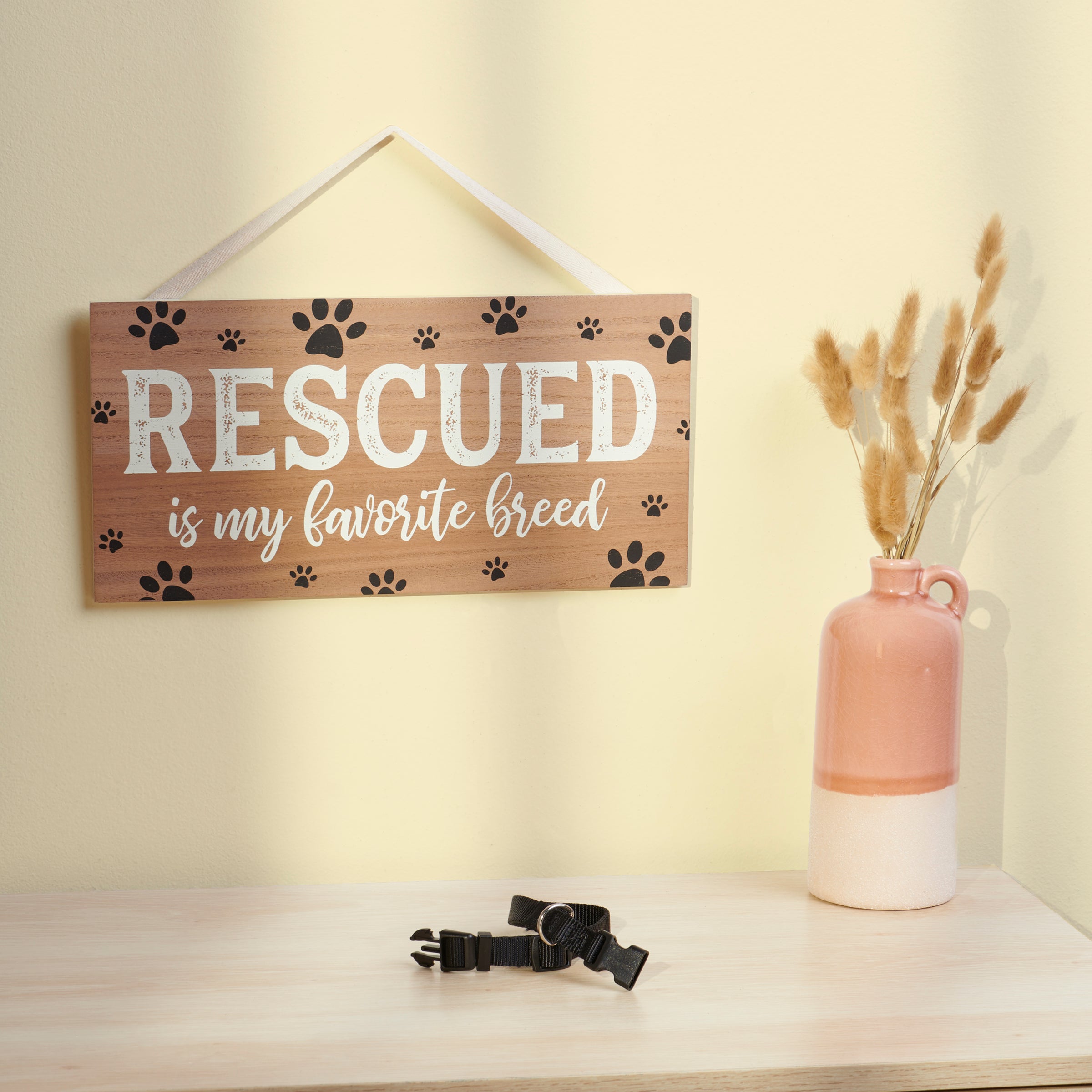 Charming 'Rescued Is My Favorite Breed' Wooden Wall Decor Pet Sign