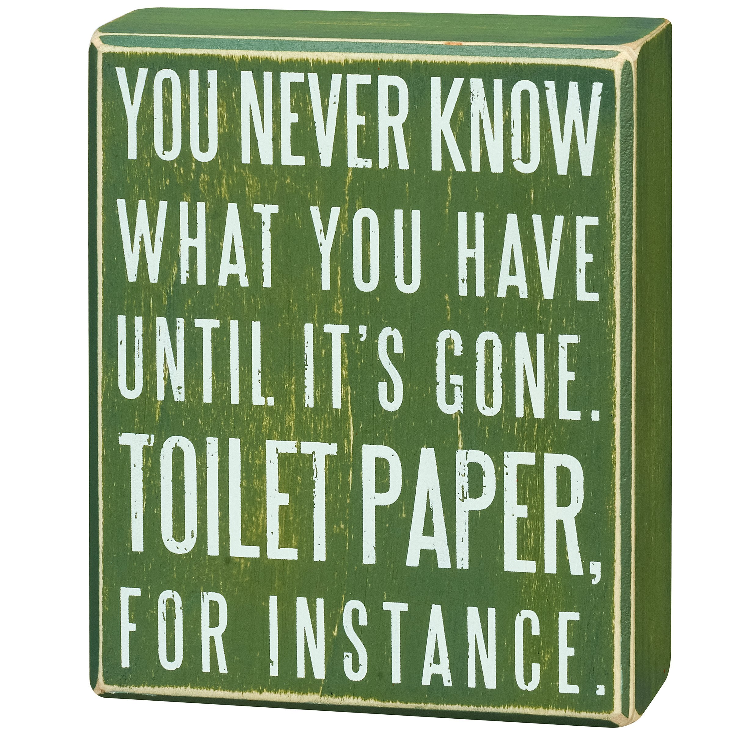 Humorous Rustic Wood Bathroom Box Sign: 'You Never Know' Toilet Paper Decor
