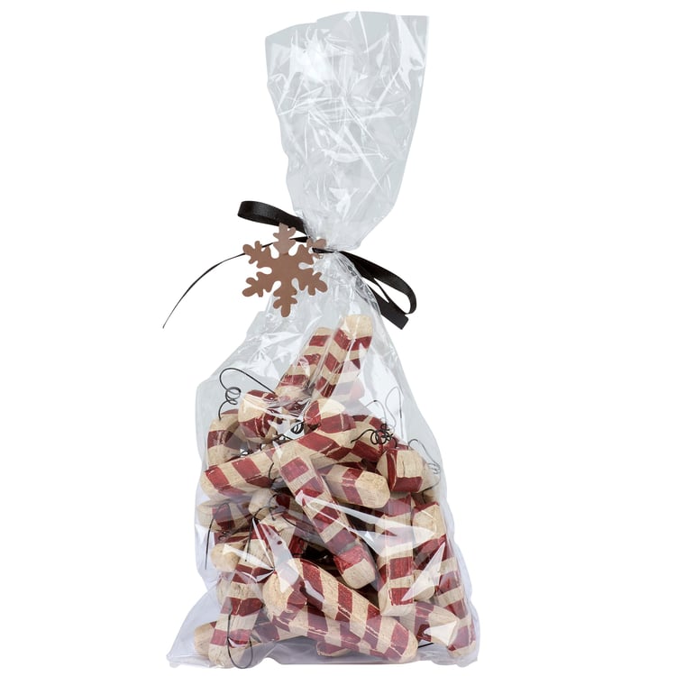 Rustic Wooden Candy Cane Ornaments Set - Festive Holiday Tree Decor 24-Pack