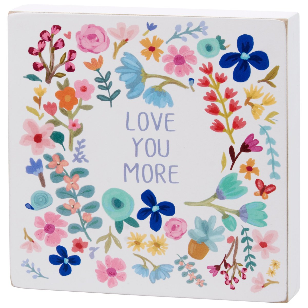 Charming Floral Wood Block Sign: 'Love You More' Decorative Home Accent by Eliza Todd